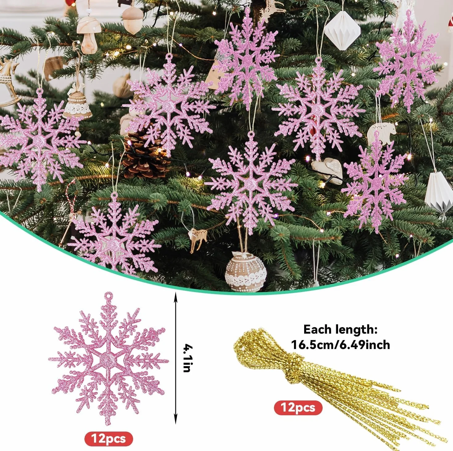 SULOLI 12 Piezas Decoración de Copos de Nieve con Purpurina Colgantes Navidad