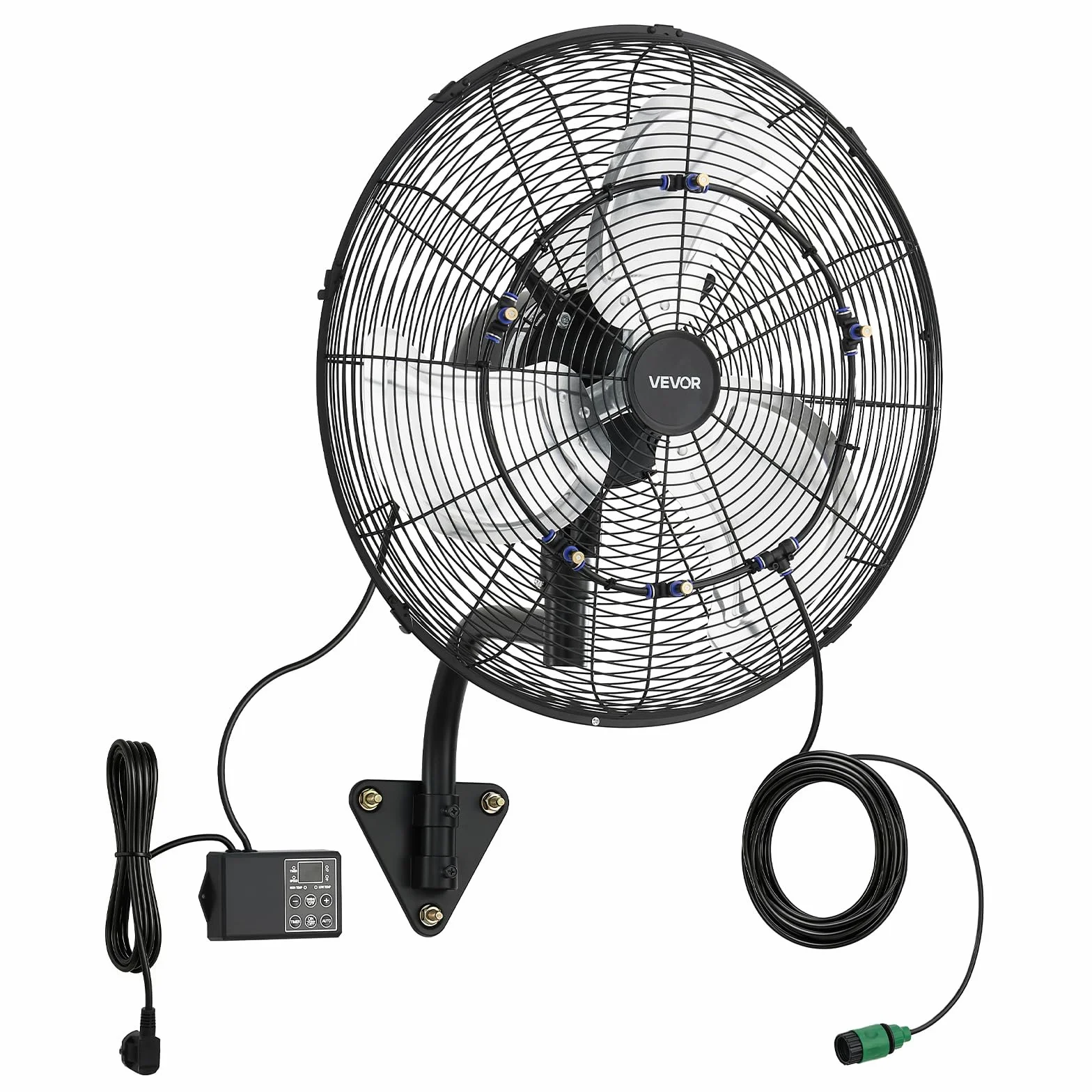 VEVOR Ventilador de Pared con 3 Velocidades, Nebulización, Control Remoto y Termostato, IP44, Ventilador Industrial Oscilante de Acero al Carbono para Exterior, Taller, Invernadero, Ganadería, Garaje