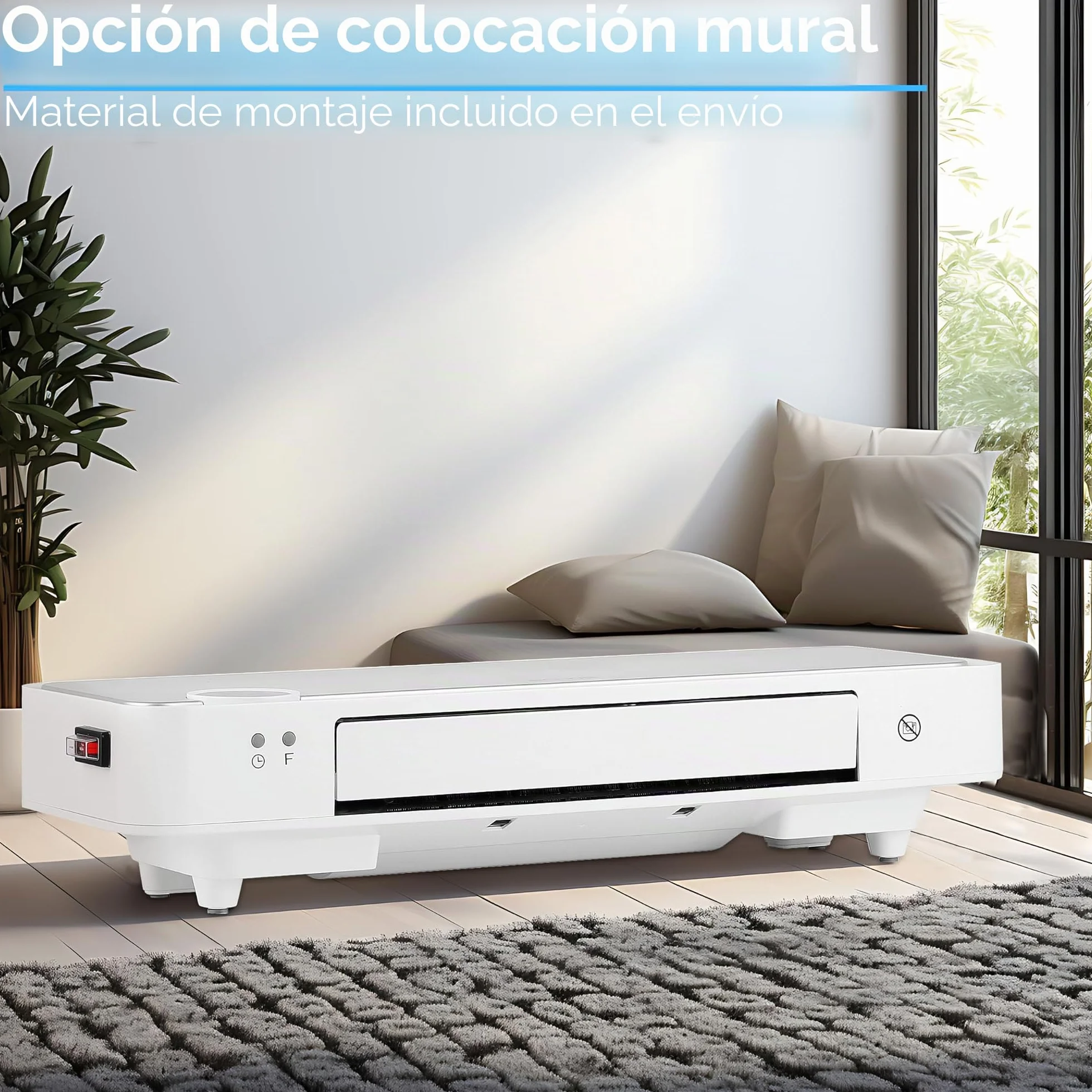 Echos Calefactor de pared | temporizador de 12 h | 2000 W | ahorro de energía | mando a distancia | elemento calefactor de cerámica | mini calefactor | 2 niveles de potencia | calentador rápido |