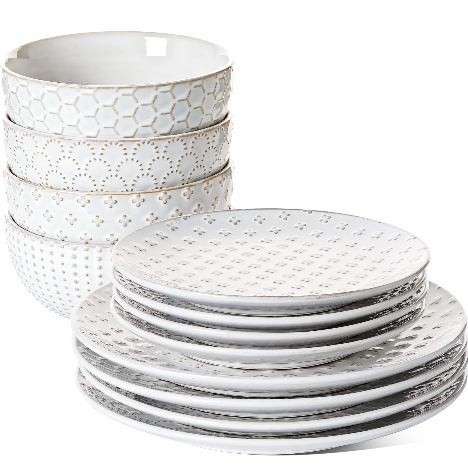 LE TAUCI Juego de vajilla de 12 piezas, juego de platos y cuencos de cerámica, apto para inauguración de la casa (plato de cena de 10 pulgadas + plato de ensalada de 8 pulgadas + cuenco de cereales de