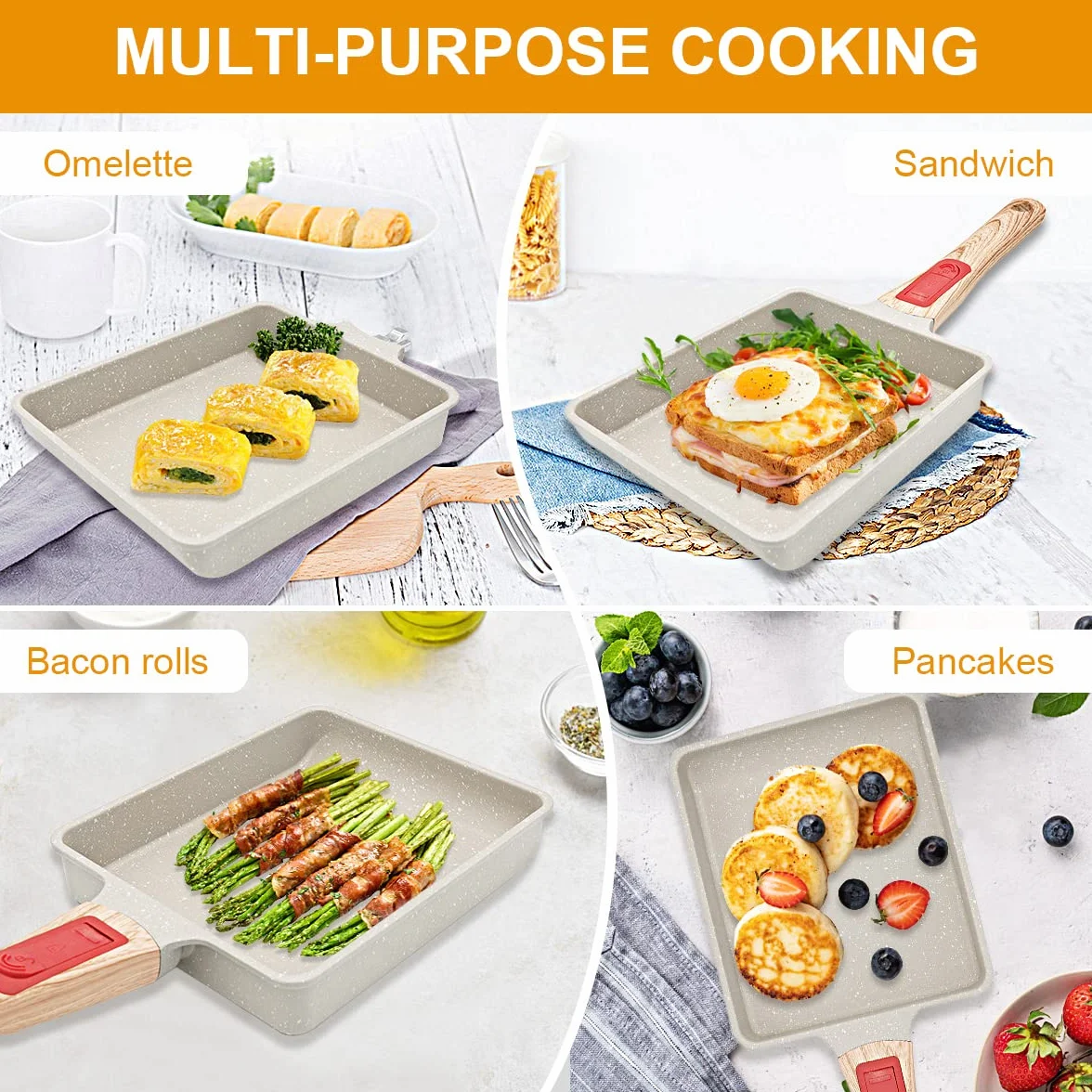 Sartén Japonesa Antiadherente para Tortillas y Tamagoyaki - Rectangular para Huevos con Mango Extraíble 19 * 16 CM, Apta para Horno y Lavavajillas