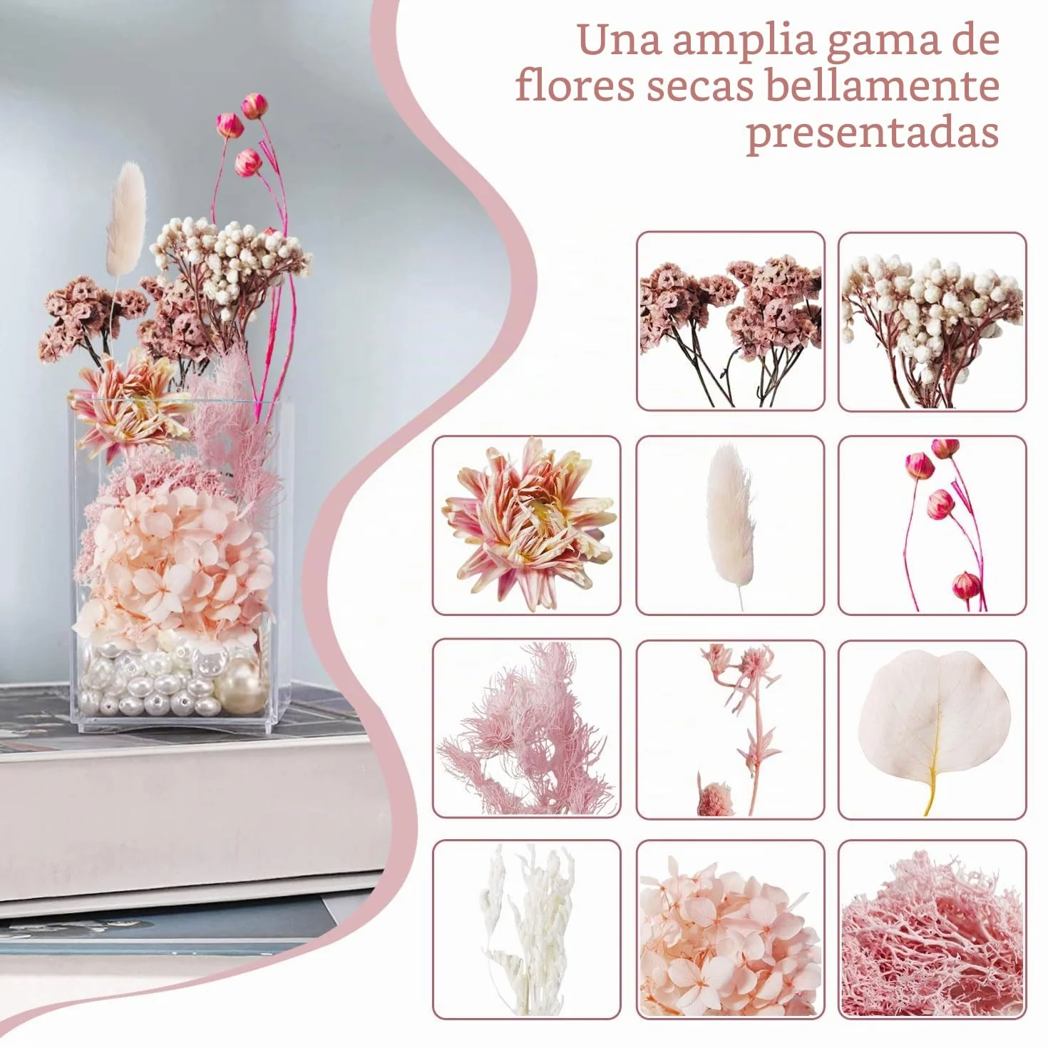 Flores Secas Naturales Preservadas para Manualidades Decoración DIY (Rosa)