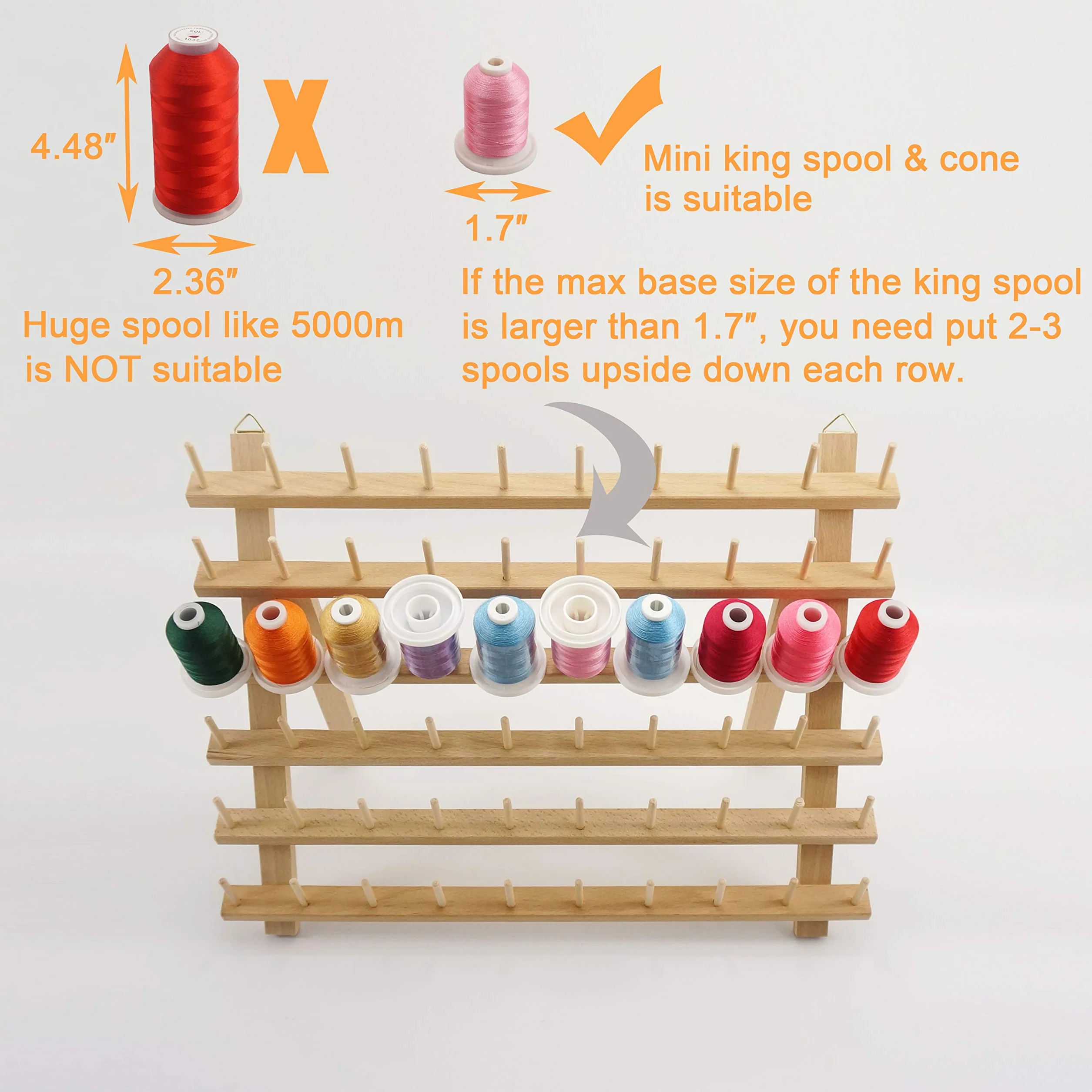 New brothread 4x60 Carretes Organizador de hilo de madera/estante de hilo con ganchos para colgar para bordar, acolchar y coser hilos