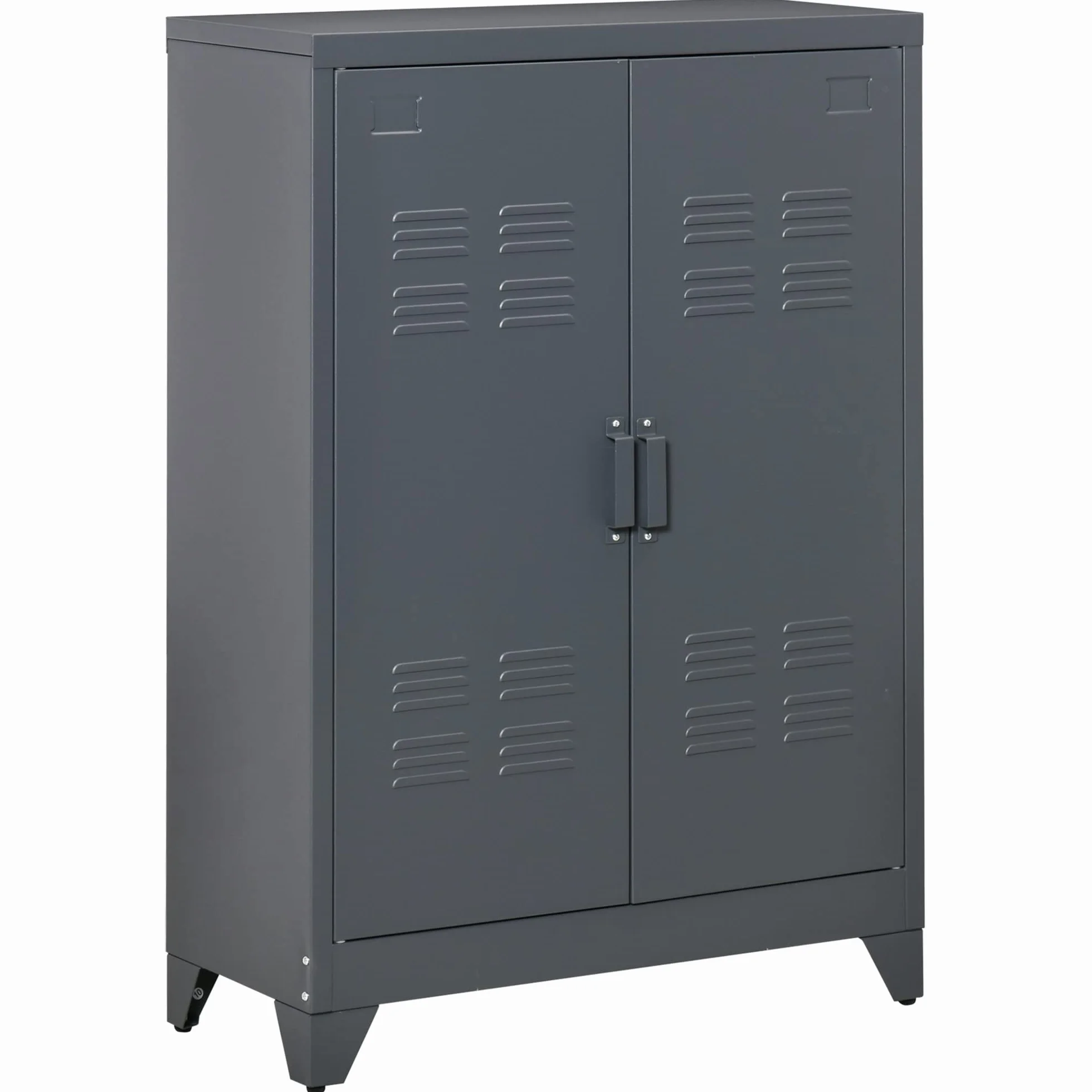HOMCOM Armario de Almacenamiento Aparador de Metal con Doble Puerta Cierre Magnético y 2 Estantes Ajustables para Oficina Salón Dormitorio 75x33x110 cm Gris
