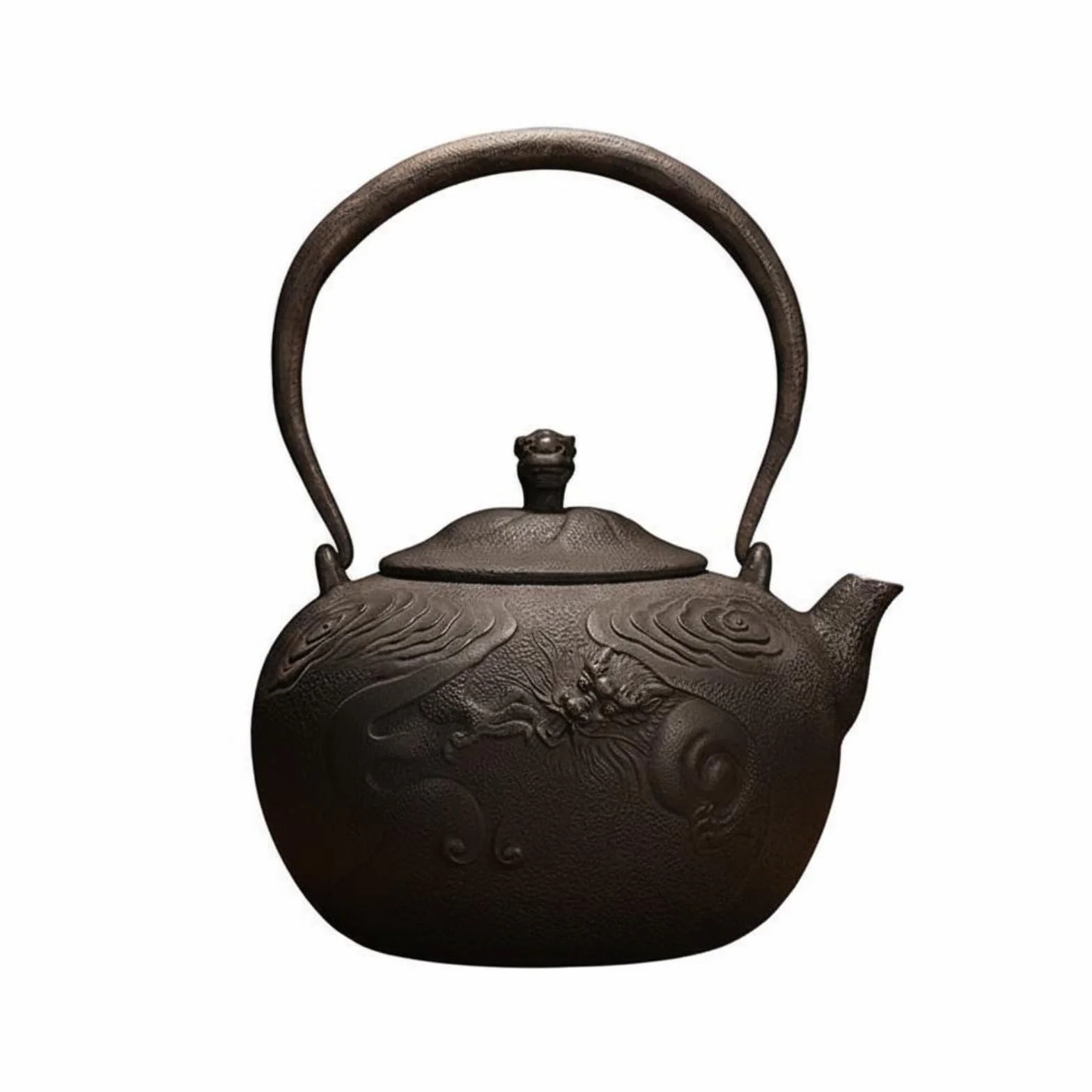 Tetera de Hierro Fundido Tetera Hervidor, Tetera De Hierro Fundido Negra Con Dragón Oculto Y Nubes, 1.4 Litros
