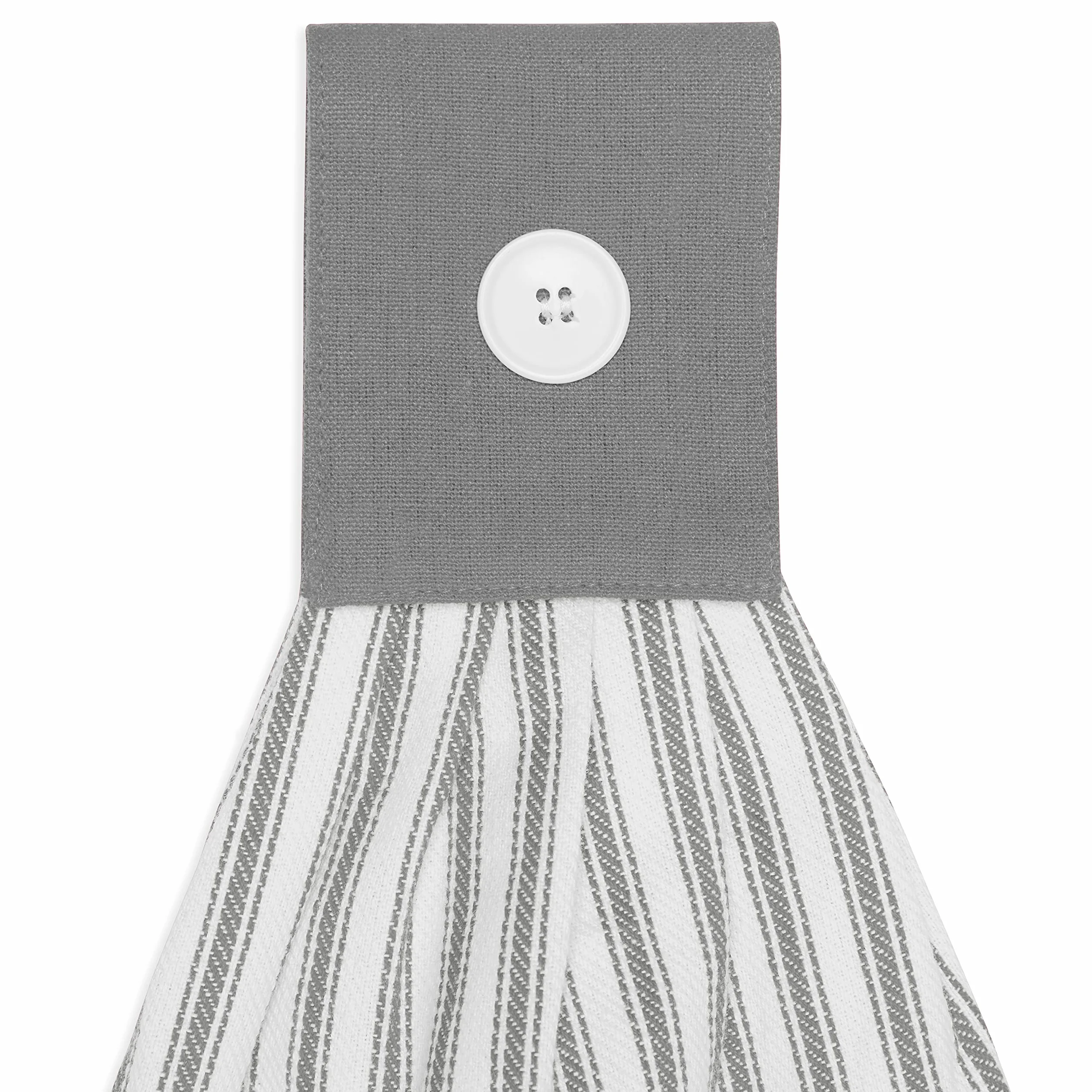 Juego de 2 toallas de mano de aleación gris y blanca para colgar platos de cocina con detalles de botón, color gris y blanco