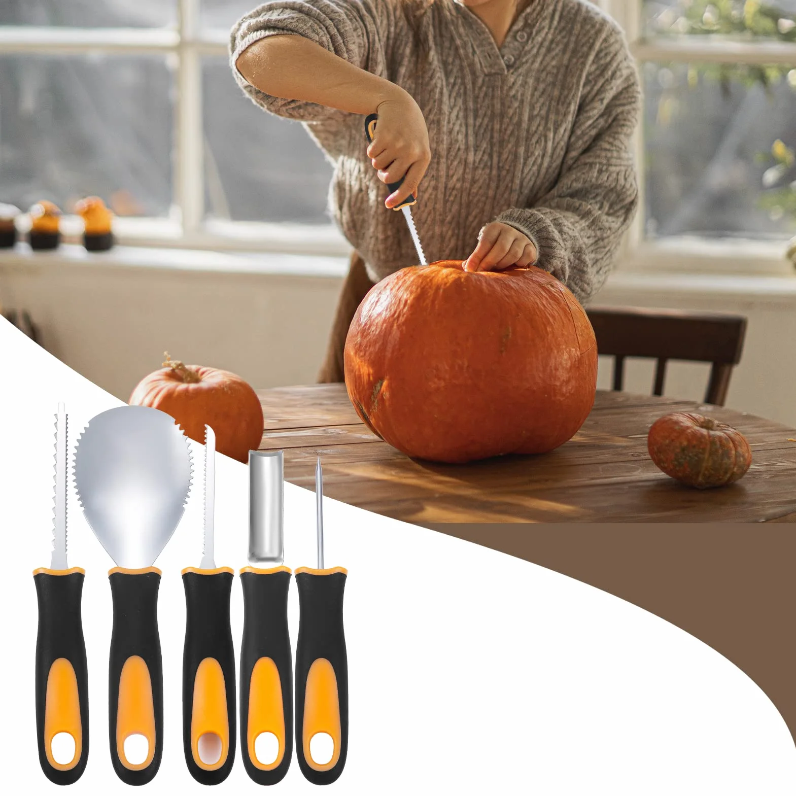 Kit de talla de calabaza Halloween, 5 piezas herramientas talla acero inoxidable