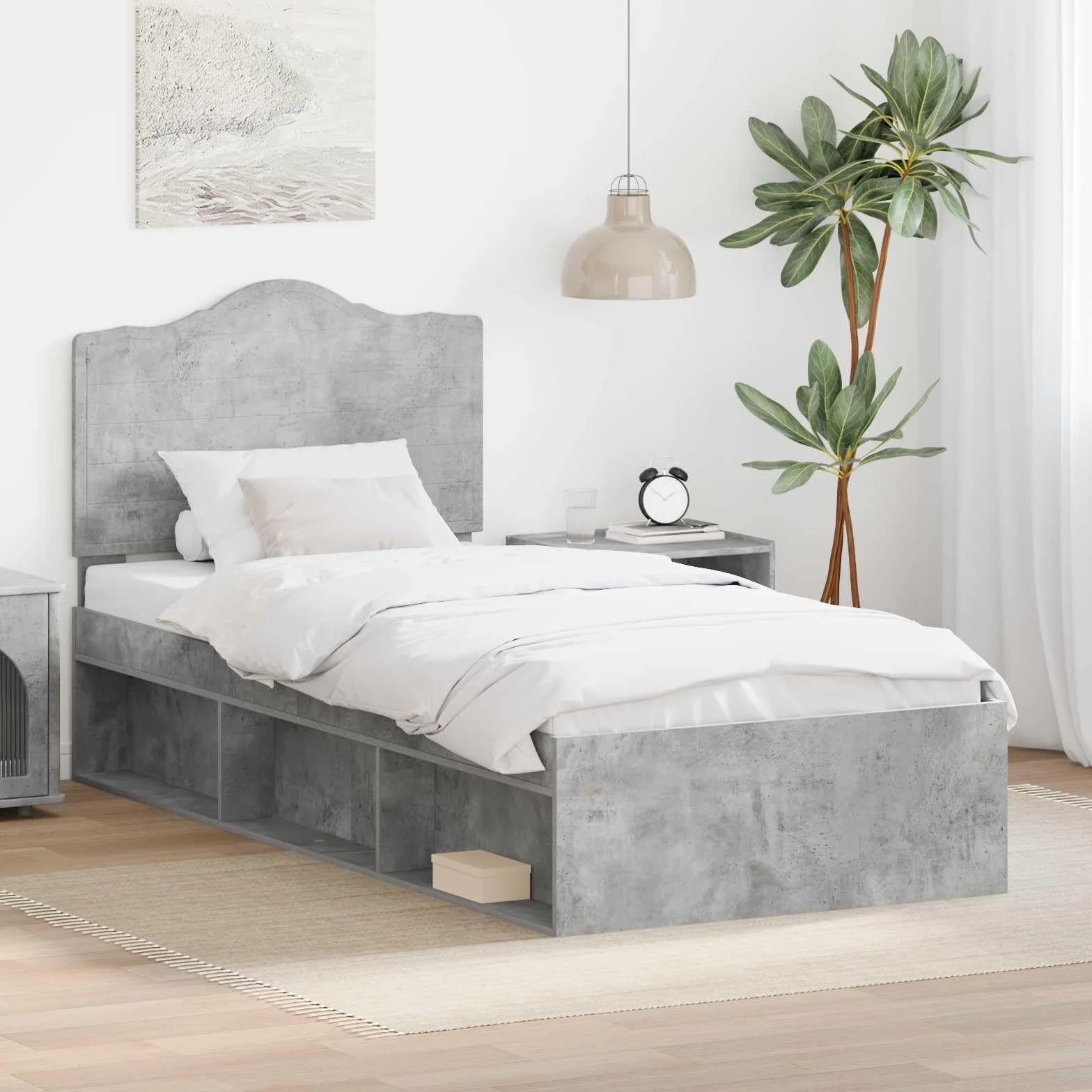 vidaXL Estructura de Cama con cabecera Gris concreto 75 x 190 cm