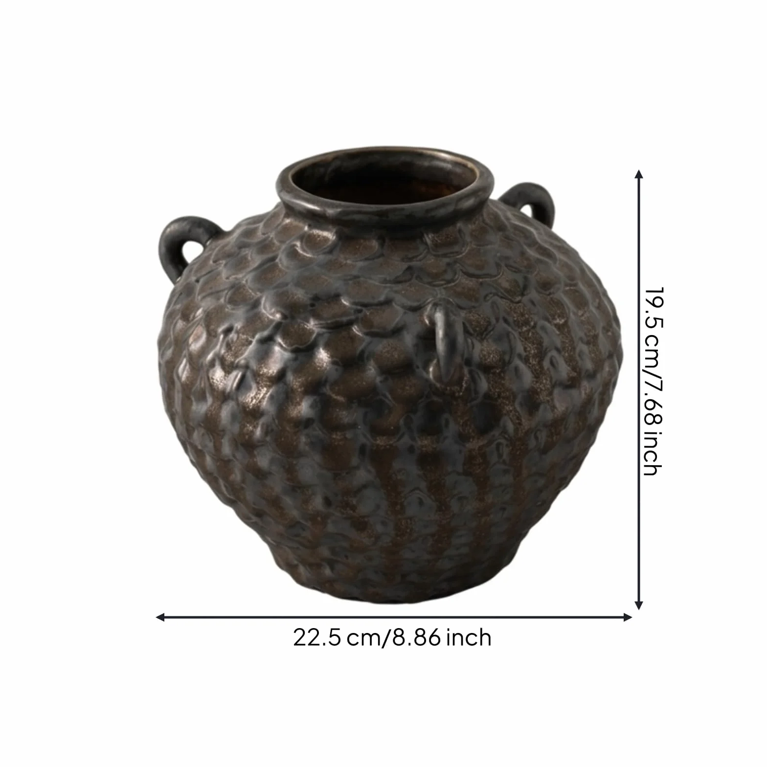 Jarrón Decorativo Cerámica con Textura Jarrón con Acabado Envejecido Alto Florero Acabado Envejecido para Estantería, Cobre Antiguo, Grande 29 29 H35.5cm