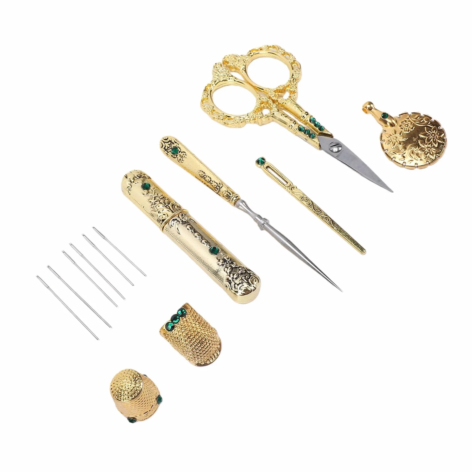 Generic Kit de Tijeras de Bordado Vintage, Herramientas de Costura Antiguas para Manualidades y Coleccionismo, Elegante Caja de Madera