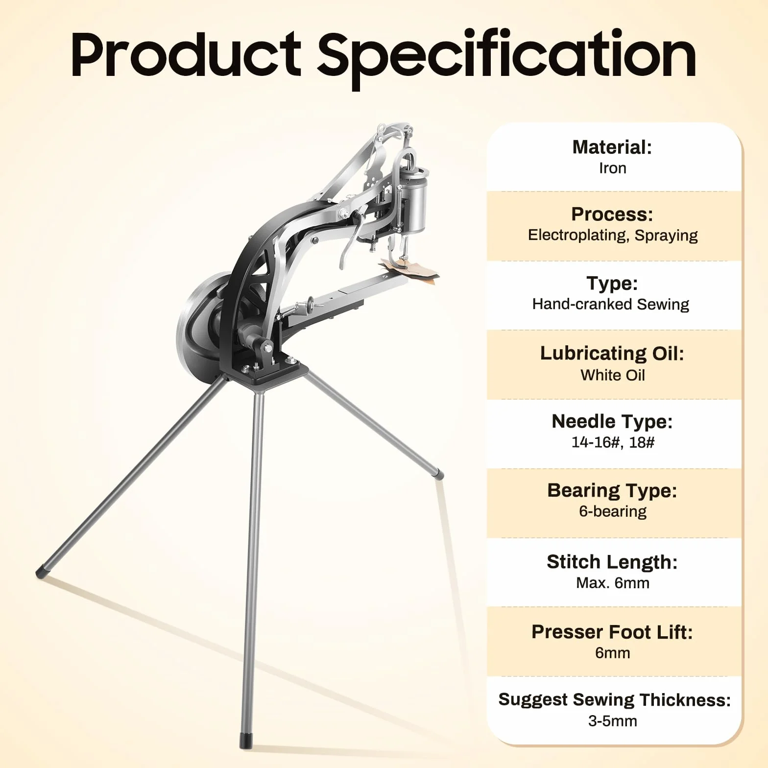 Máquina de coser de cuero, máquina de coser a mano, máquina de reparación de zapateros, longitud de puntada máx. 6 mm, ajuste de 360°, costura de cuero para cuero, goma, lona, plástico