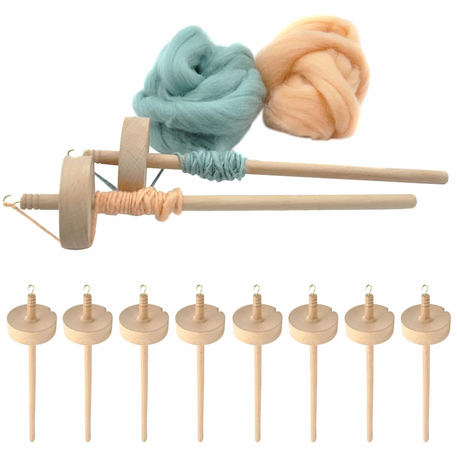 10 piezas de husillo de caída de madera, herramientas de torsión textil de lana, husillos de madera con gancho de metal, para principiantes, costura, tejido, ganchillo