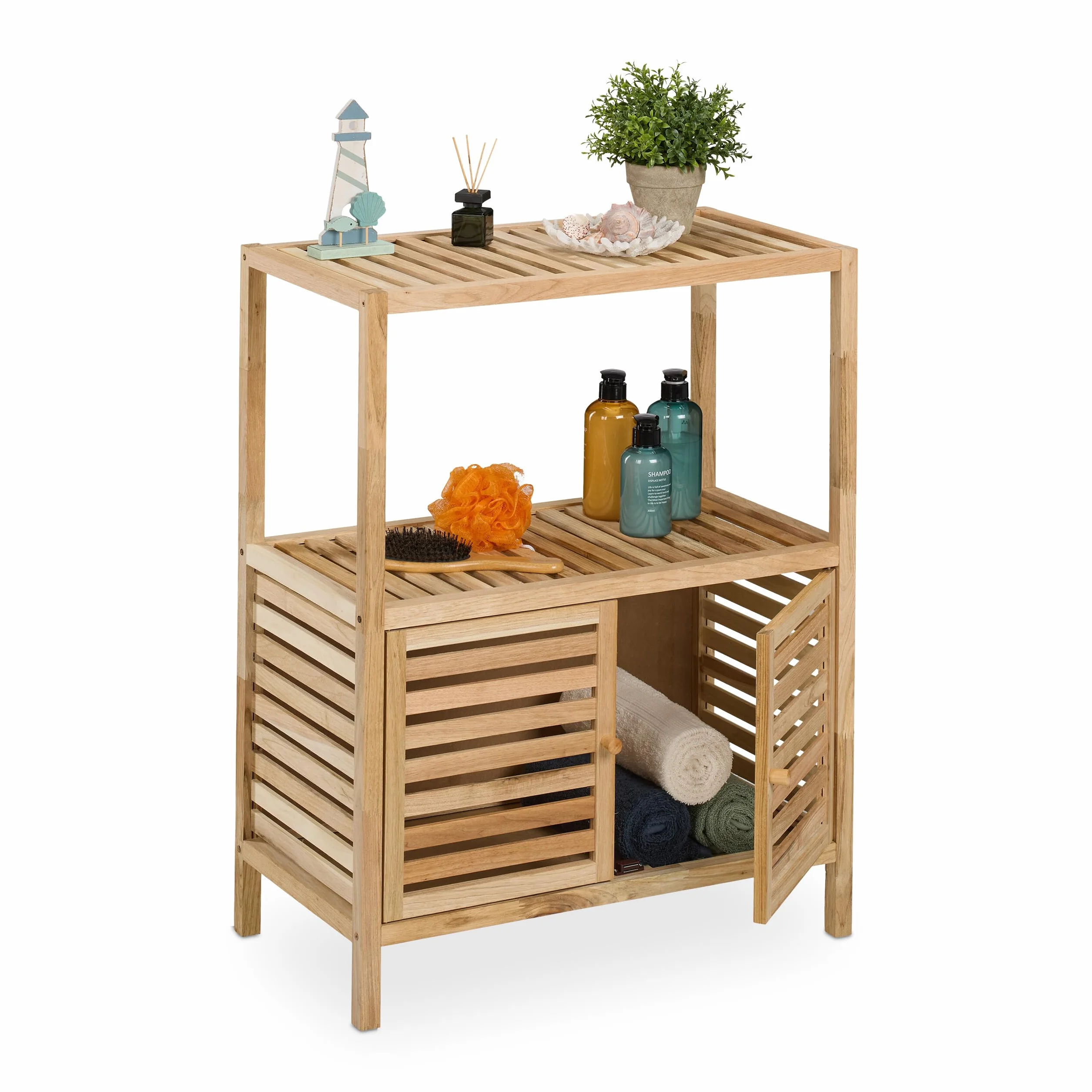 Relaxdays Mueble de Baño Nogal 86x67,5x35,5 cm Estantería con 2 Puertas