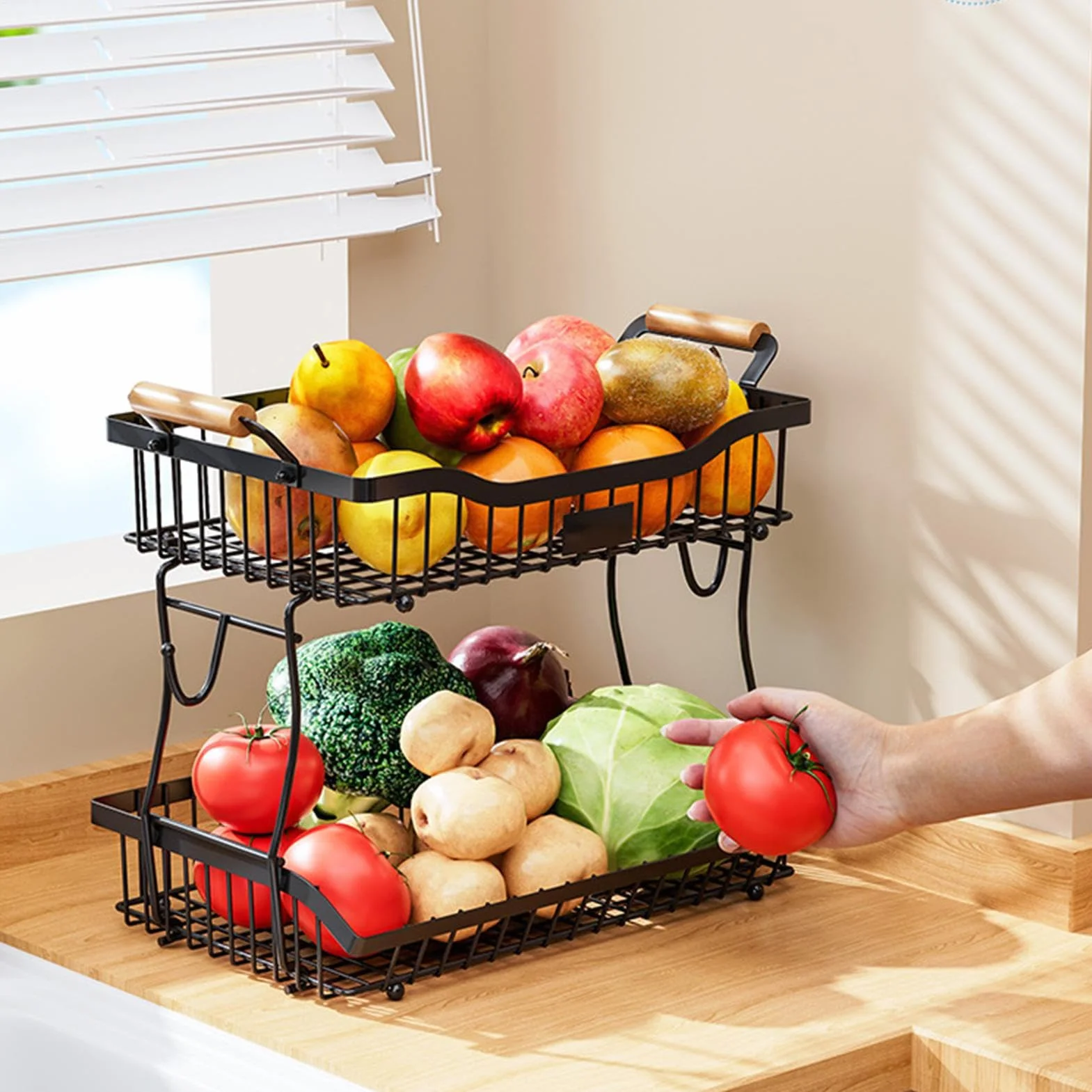 para la Cocina Soporte 2 Niveles Alimentos | Organizador Pan que Ahorra Espacio Para Frutas, Verduras, Aperitivos, Pan, Despensa, Oficina, Encimera, Cocina, Centro De