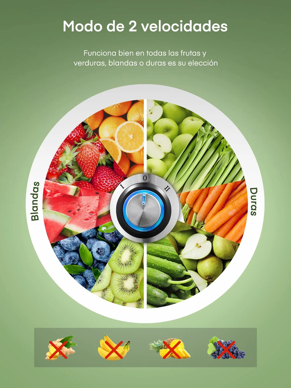 Licuadora para Verduras y Frutas 800W de Acero Inoxidable, Extractor de Zumos con Boca Ancha 75mm y 2 Velocidades