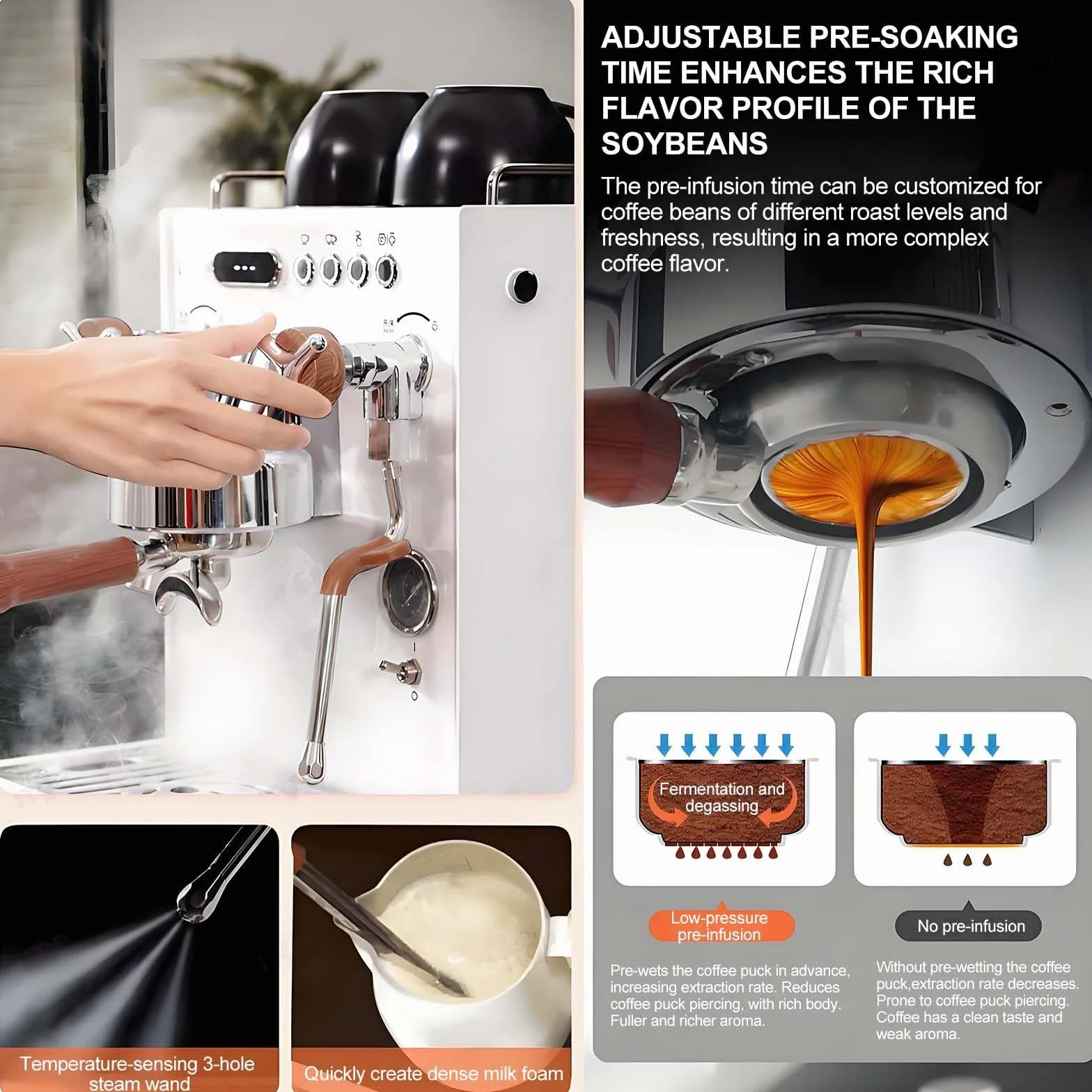 Vaporizador Y Espumador De Leche, Cafetera Espresso EléCtrica De 2850 W, 15 Bares De PresióN, con Caldera De LatóN De 1 L, DepóSito De Agua De PP De 1,6 L, Portafiltro De 58 Mm, Lanza De Vapor