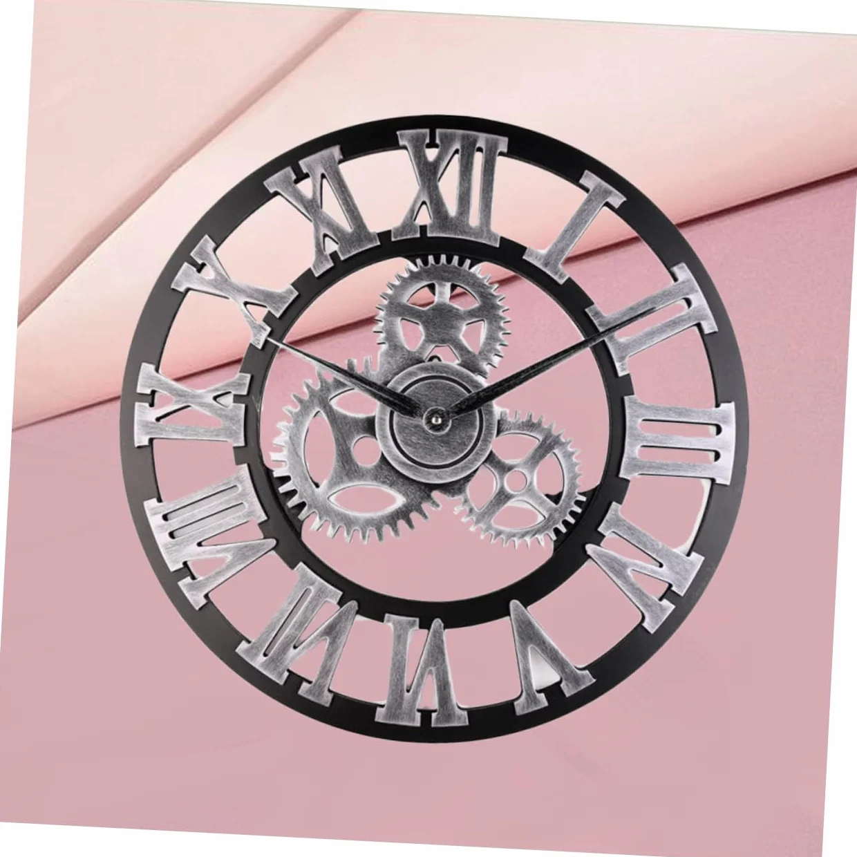 PRETYZOOM Reloj de Pared Diseño Original Estilo Industrial de 34 Cm en Madera Color Plata, Fácil de Instalar y Quitar para Salón u Oficina