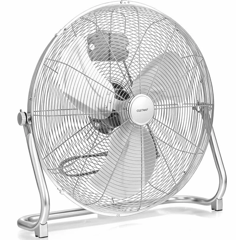COSTWAY Ventilador Industrial 160W, Ventilador Silencioso Ø60 cm con 3 Velocidades, Potente de Aluminio, 3 Aspas Metálicas, Inclinación Ajustable 145°,Ventilador de Suelo Potente hasta 6,5m (Plata)