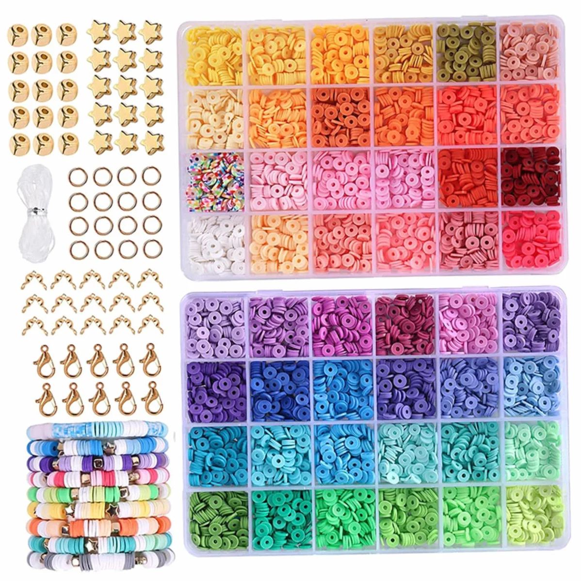 AUTSUPPL Kit de Cuentas de Arcilla Polimérica 48 Colores 100 Piezas por Color Accesorios Metálicos y Cuerda de 10 M para Niñas Manualidades Joyería DIY Pulseras y Collares Artesanía