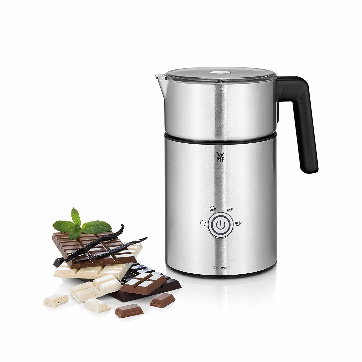 WMF Lono - Espumador Milk&Choc, 650 W, con 4 funciones, libre de BPA, acero de Cromargan, apto para lavavajillas, para capuccino, latte macchiato, frappé y chocolate caliente, apagado automático