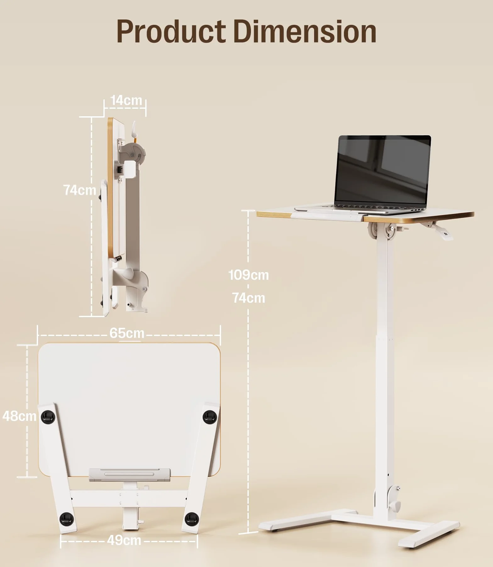 MAIDeSITe Fit Go Mesa Auxiliar con Ruedas, Mesa para Ordenador Portátil, Altura Regulable, Reversible, Plegable para Salón Dormitorio