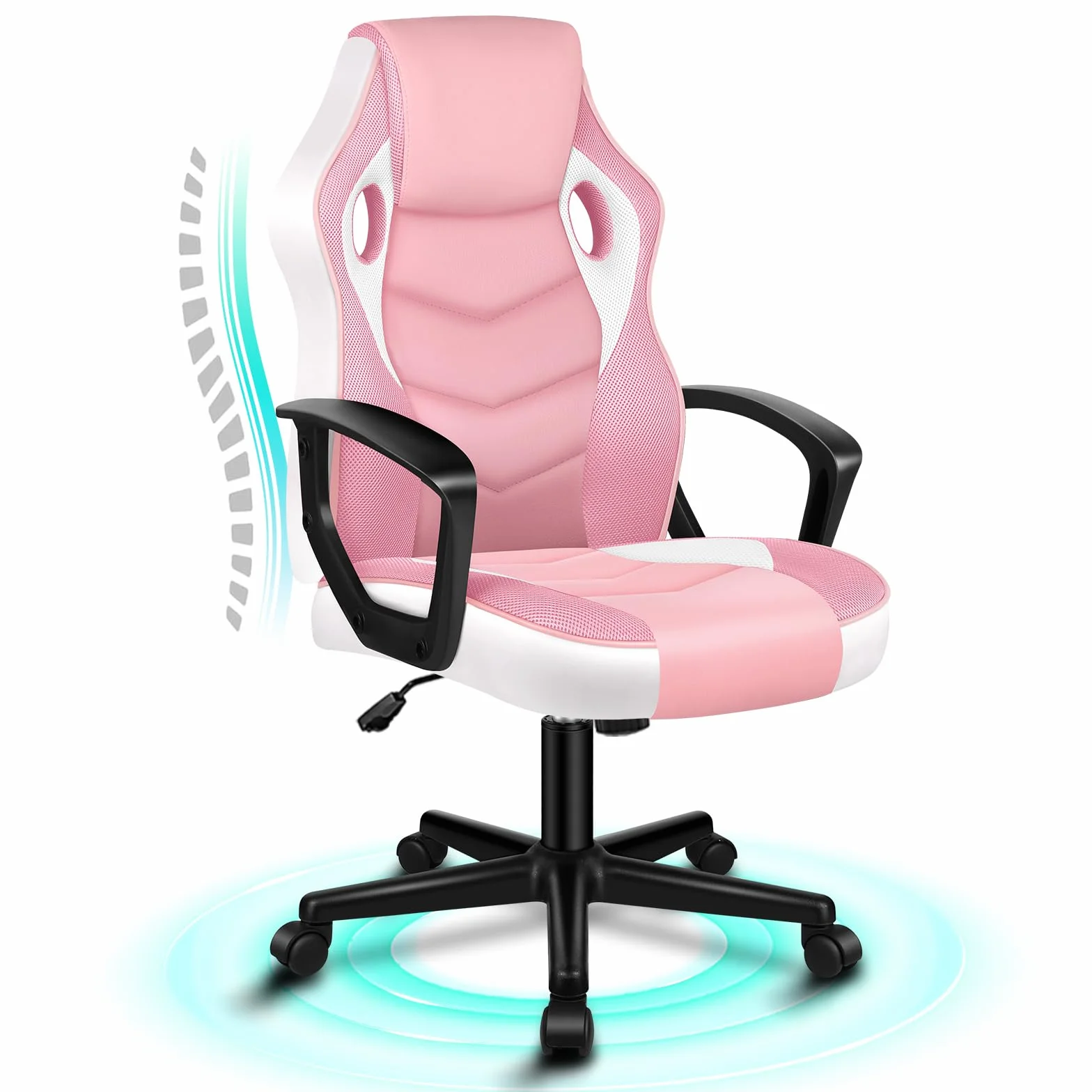 ALFORDSON Silla Gaming de Oficina Regulable con Ruedas, Racing Silla Escritorio Ergonómica de Piel Sintética y Malla, Asiento basculante y Altura Regulable, Soporta 150 kg(Rosa)