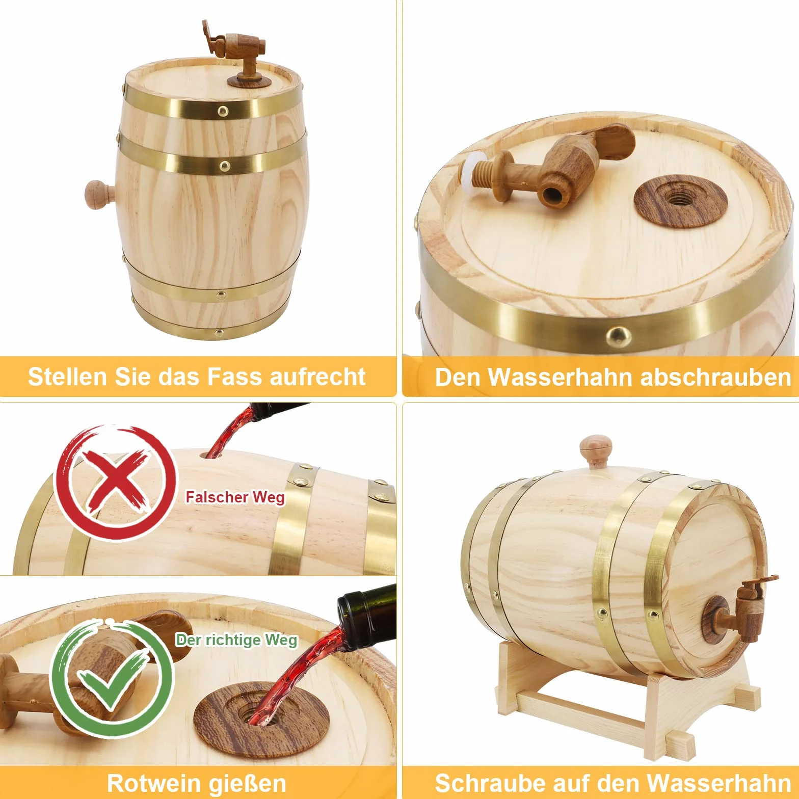 Barril de roble de 3 litros, barriles para hacer vino, barril de vino vintage, dispensador de barril de vino de madera con soporte para grifo para cerveza, whisky, ron puerto