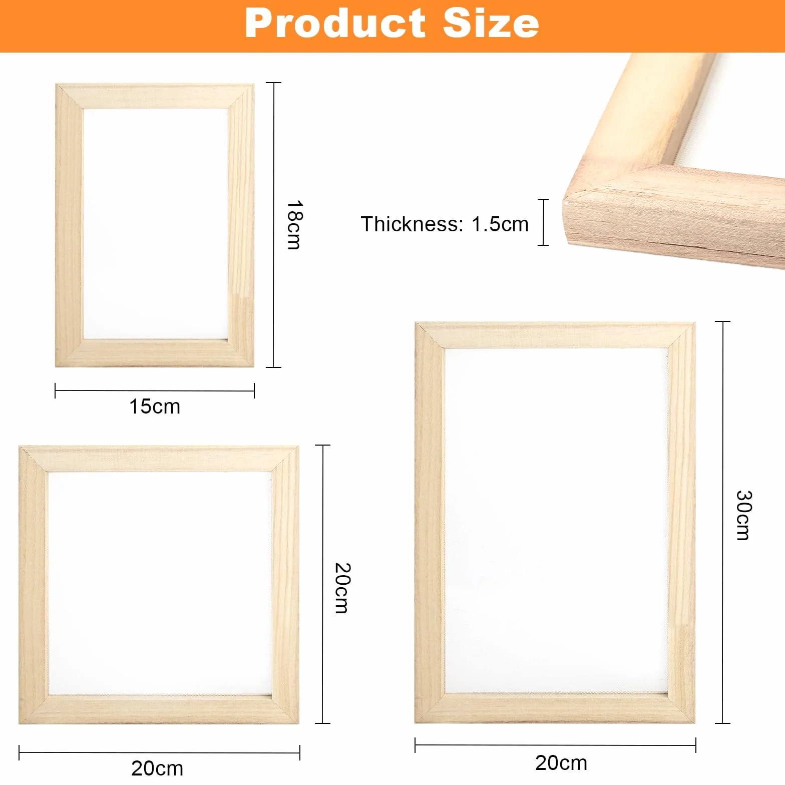 Set de 3 marcos para fabricación de papel en madera con bastidor y tamiz herramienta DIY reciclado
