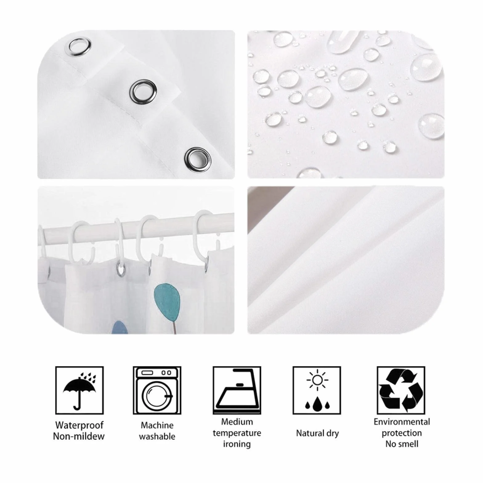 Cortina de Ducha de Pavo Real Azul Decoración de Cortina de baño Familiar Tela Impermeable Cortina de baño húmeda y Seca separada con Ganchos W220xL200cm