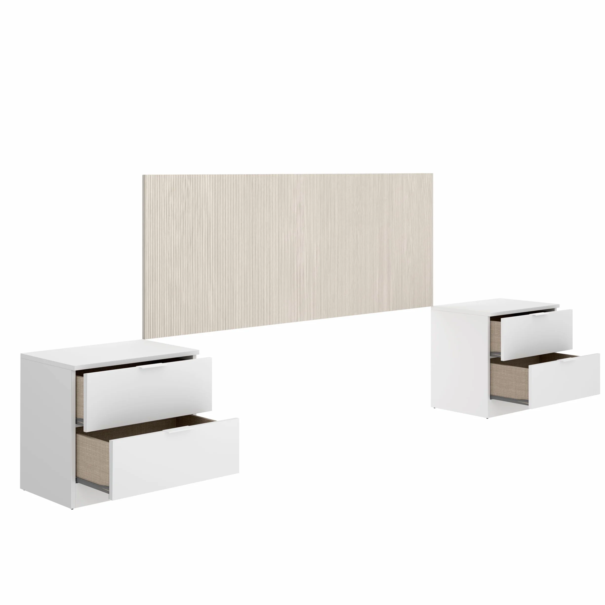 DEKIT GRUPO RIMOBEL LUSA - Cabecero con mesitas de dos cajones para cama de matrimonio - BLANCO / ALISTONADO - 106 x 256.8 x 34.2 cm