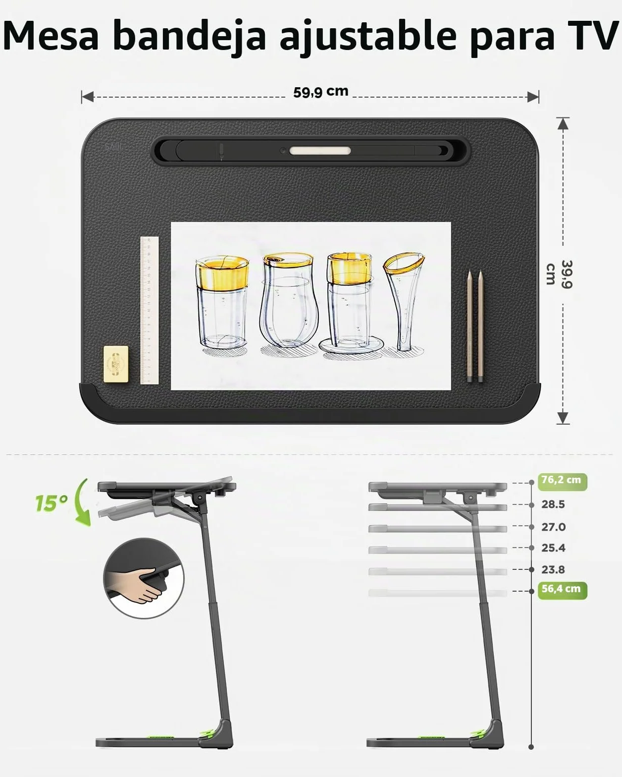 SAIJI Mesa plegable pequeña mejorada, ajustable en altura e inclinación, mesas de TV estables, bandejas de TV multifuncionales para comer, trabajar en el sofá y en la cama, escritorio para ordenador