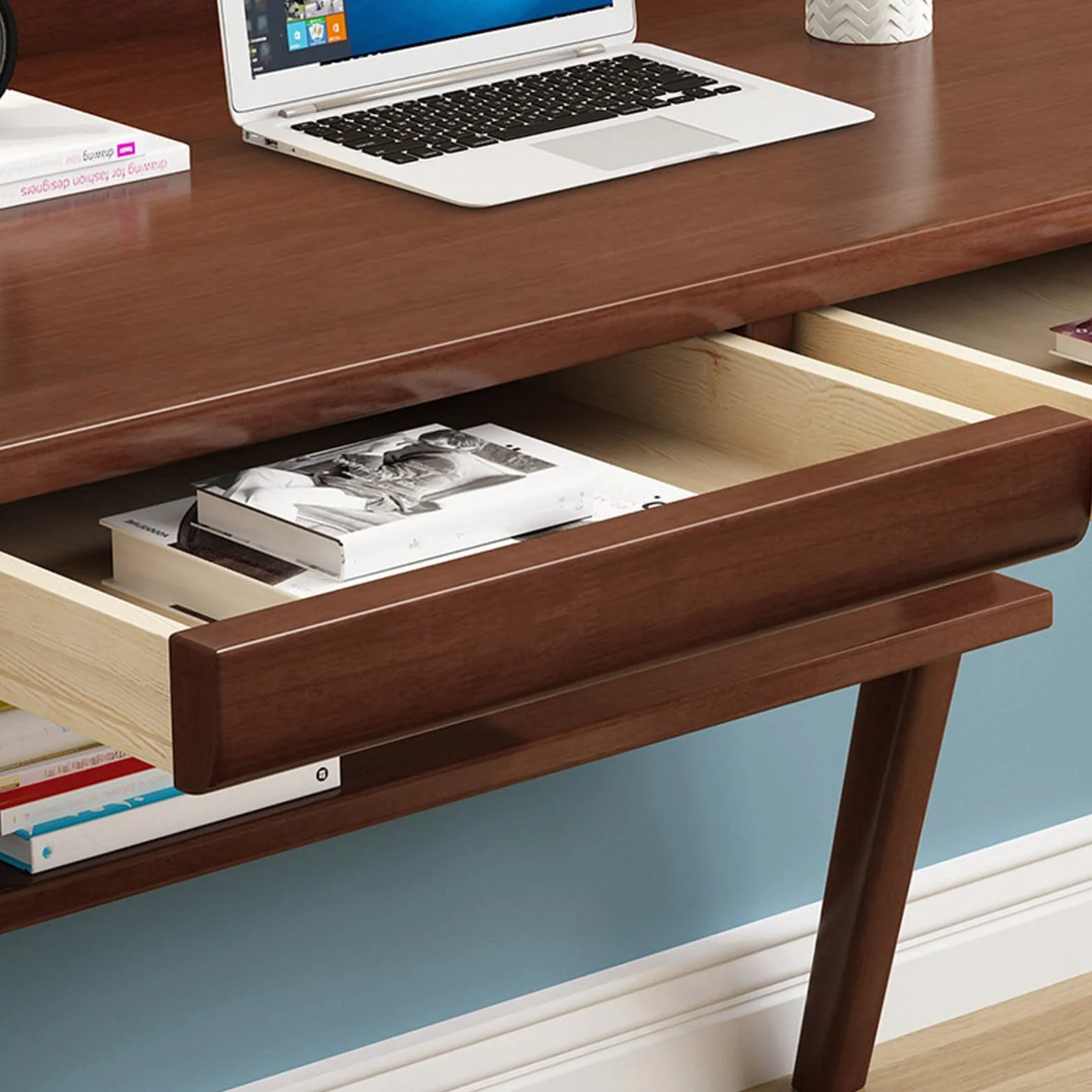 SDdPulse Escritorio de madera maciza, escritorio simple de madera para computadora con cajón, escritorio moderno y duradero para escuela, familia o sala de estudio. Una silla, 140 cm, B x silla-100 cm