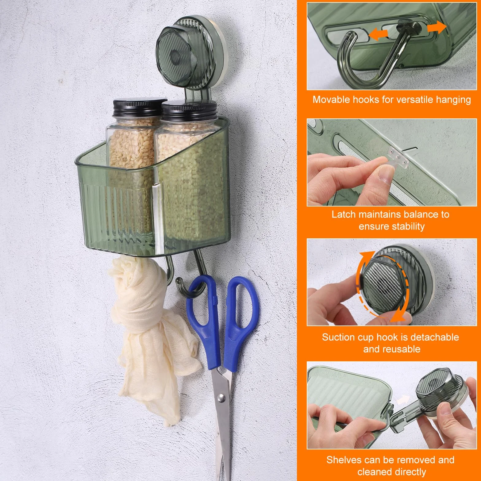 uxcell 1 juego de organizador de ducha con ventosa con ganchos, 3 unidades, estante organizador de ducha con ventosa, estante dispensador de montaje en pared, estante de almacenamiento para baño,