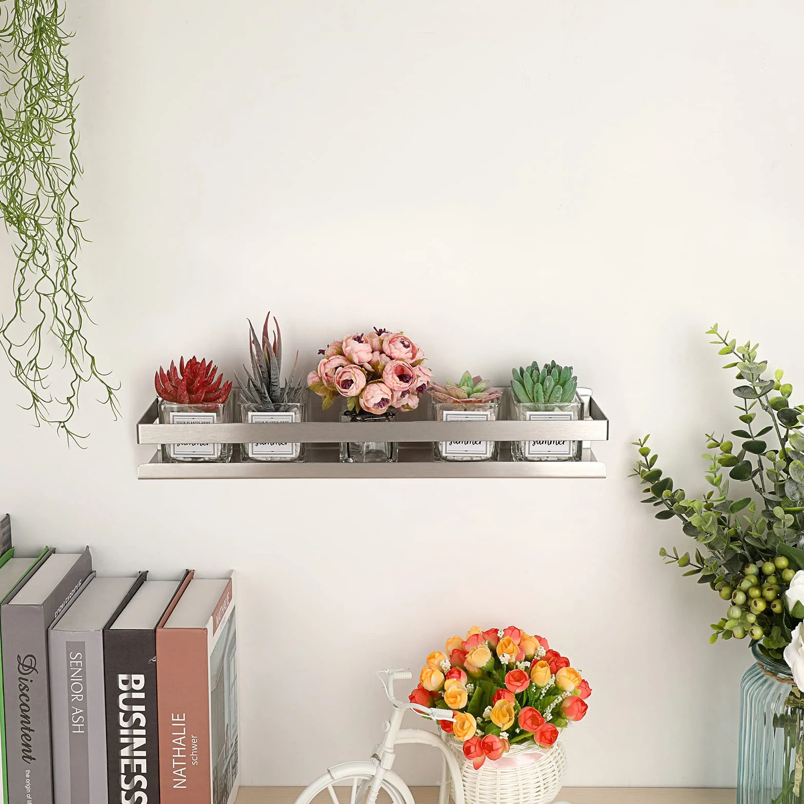Sumree, 2 estantes de pared, estante de ducha, colgante de acero inoxidable, cesta de cocina de pared para almacenamiento (plateado, 40 cm)