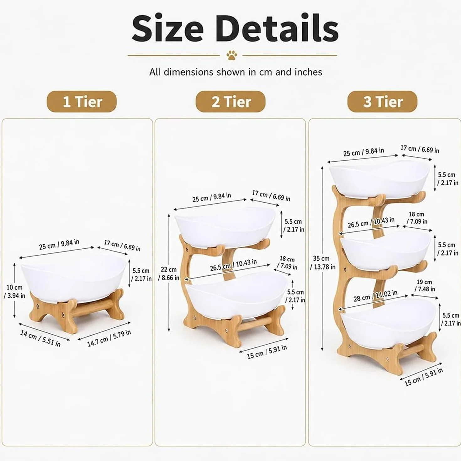 Cesta de frutas de bambú, cuenco ovalado desmontable de 2 niveles, organizador de ahorro de espacio para encimera de cocina, diseño apilable para frutas y verduras del hogar, almacenamiento de cocina