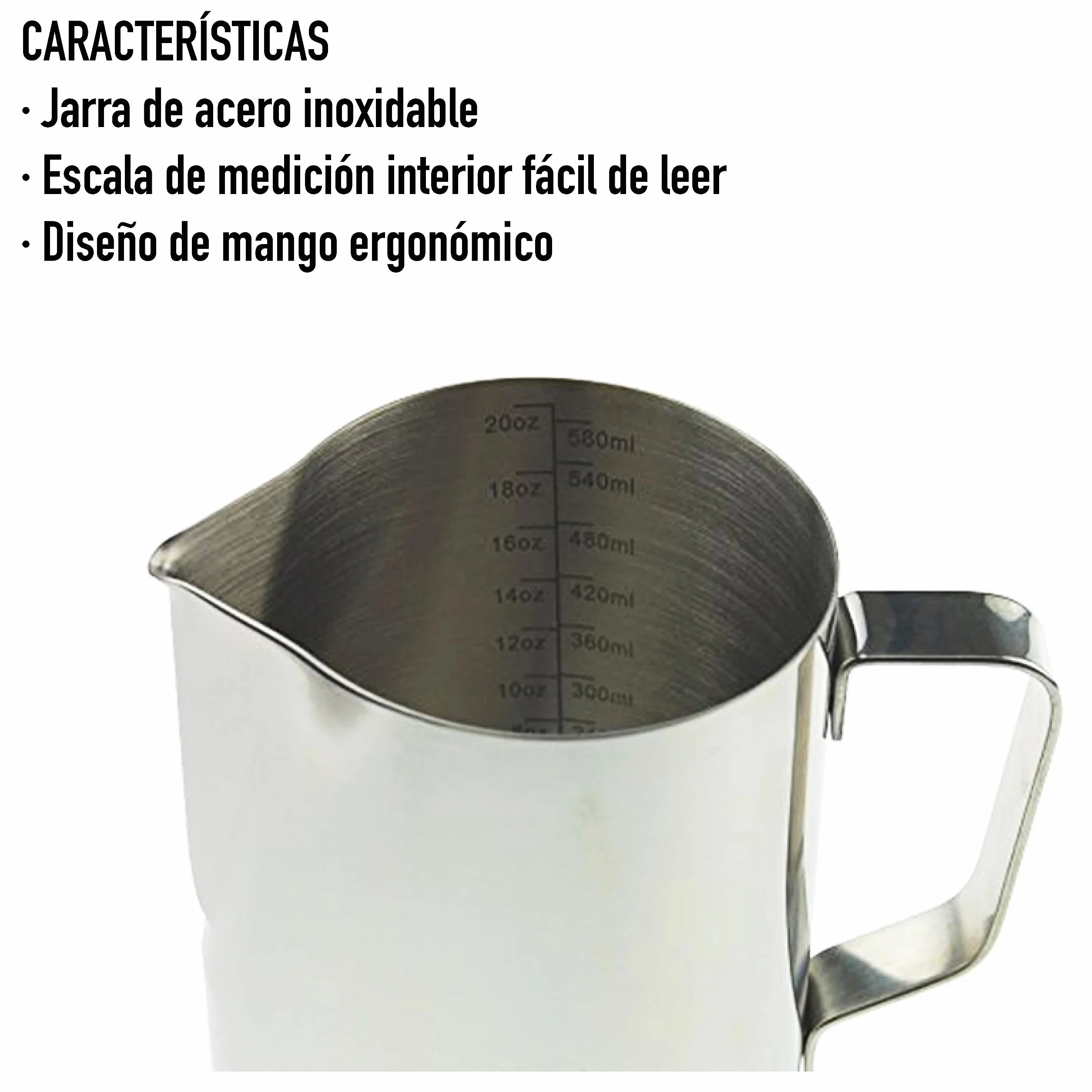 Jarra de leche Barista 600 ml de acero inoxidable para máquina de café, espuma de leche