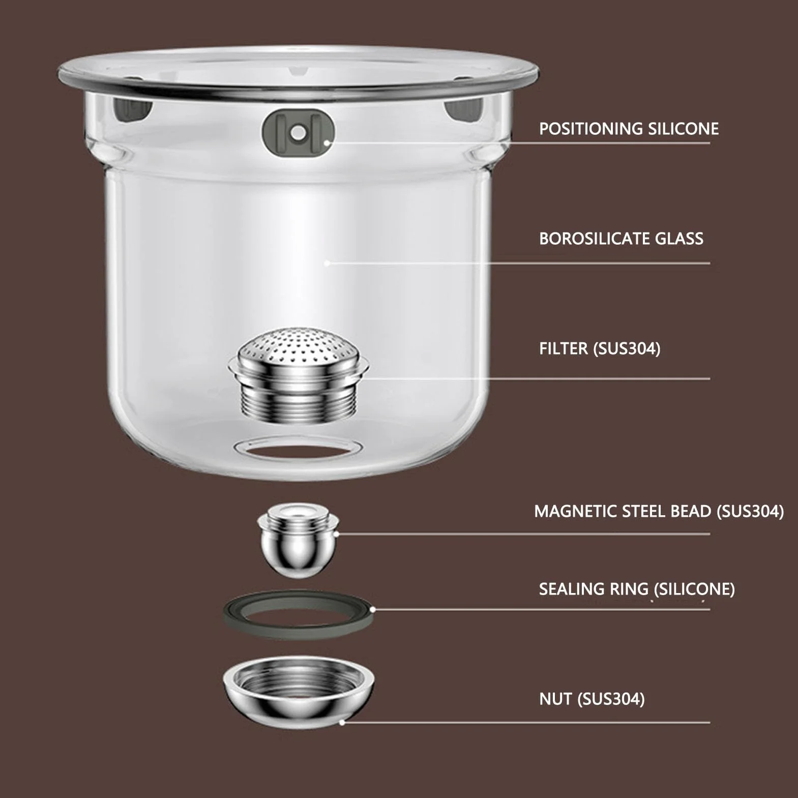 Focket Tetera Enchanti, tetera de vidrio con infusor para té a granel y separación magnética del agua con control de presión, regalo ideal para aficionados y profesionales (800ml)