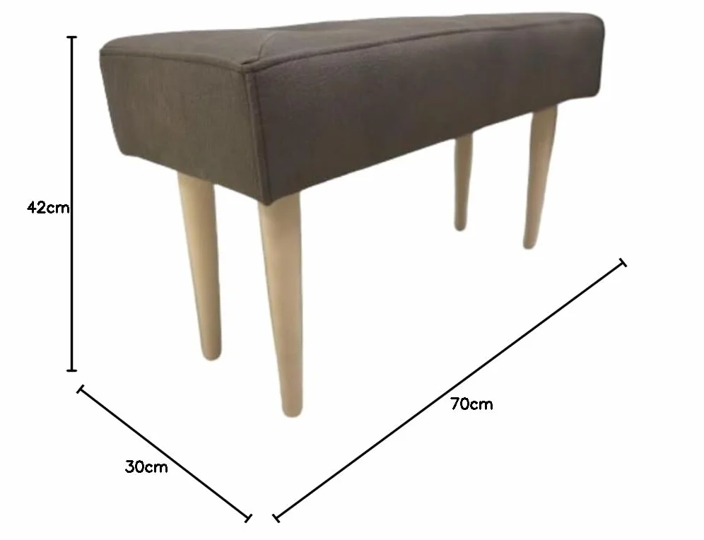 Banco Tapizado con Patas de Madera - 70x30cm Asiento cómodo, Banqueta para Recibidor, Entrada, Dormitorio, Salón (Tela Vivaldi Marengo)