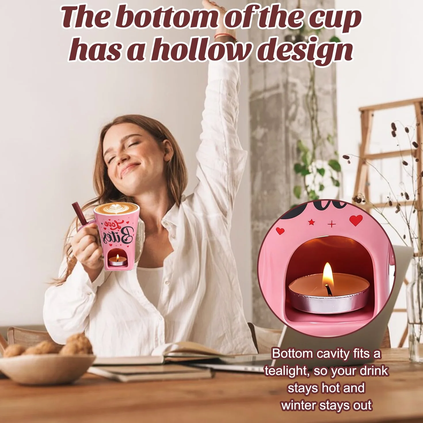 Juego de Fondue de Chocolate de Cerámica 200ML con Tenedor y Vela de Té