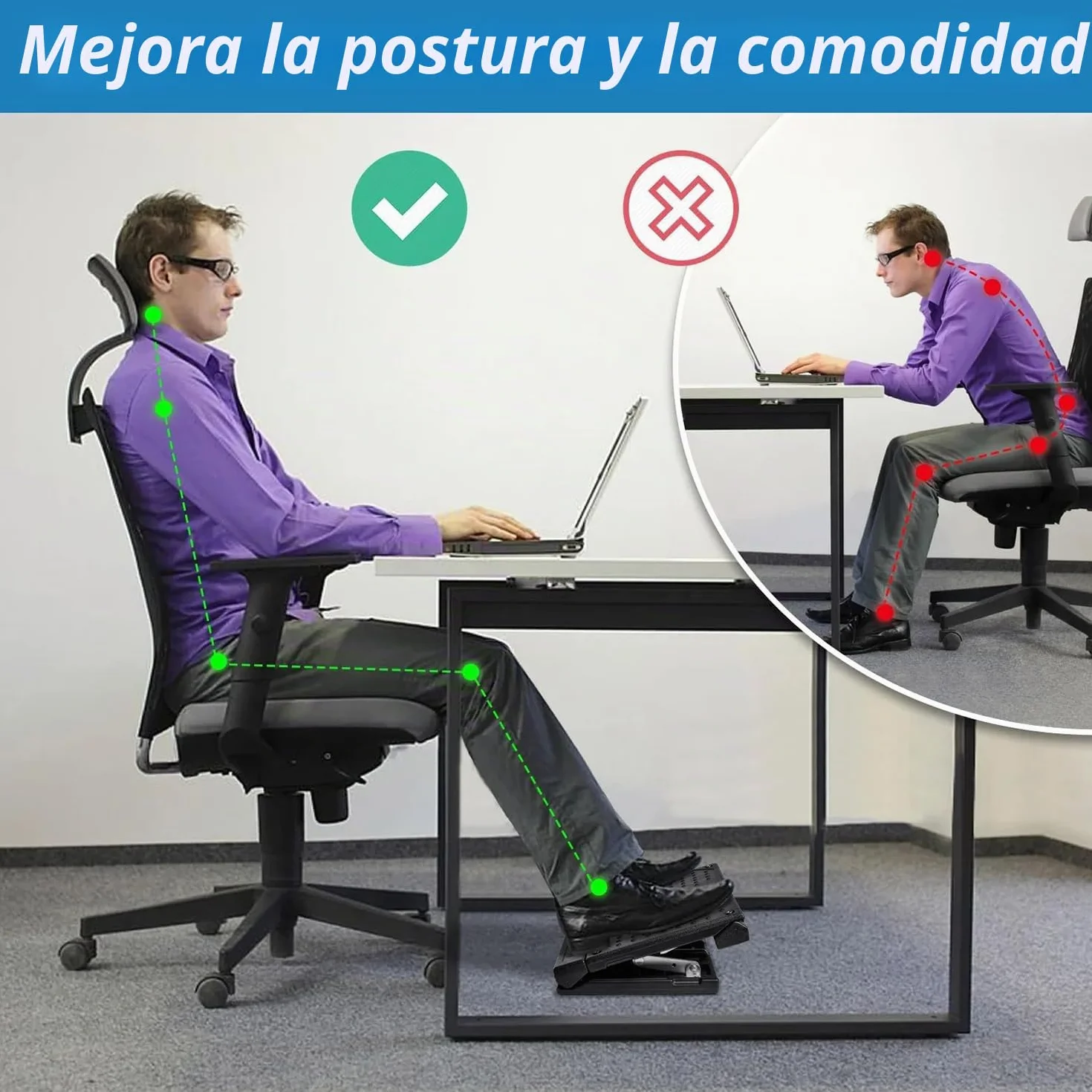Reposa Pies Trabajo Oficina, 4 Niveles de Altura Ajustable, Reposapiés Ergonómico Plegable, con Almohadilla de Reposapiés Suave Extraíble Diseño Ergonómico para Espalda Rodilla