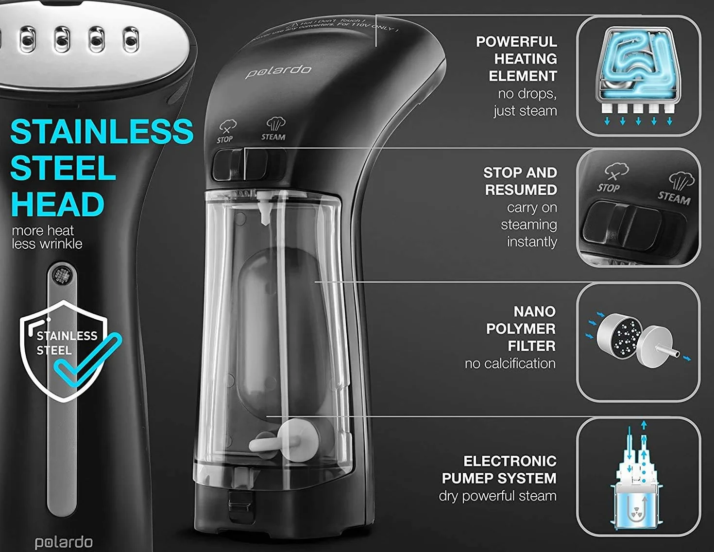 Vaporizador para ropa, vaporizador portátil de mano para viajes, cabezal de vapor metálico, sistema de bomba, tamaño mini, vaporizador de mano inalámbrico para cualquier tela