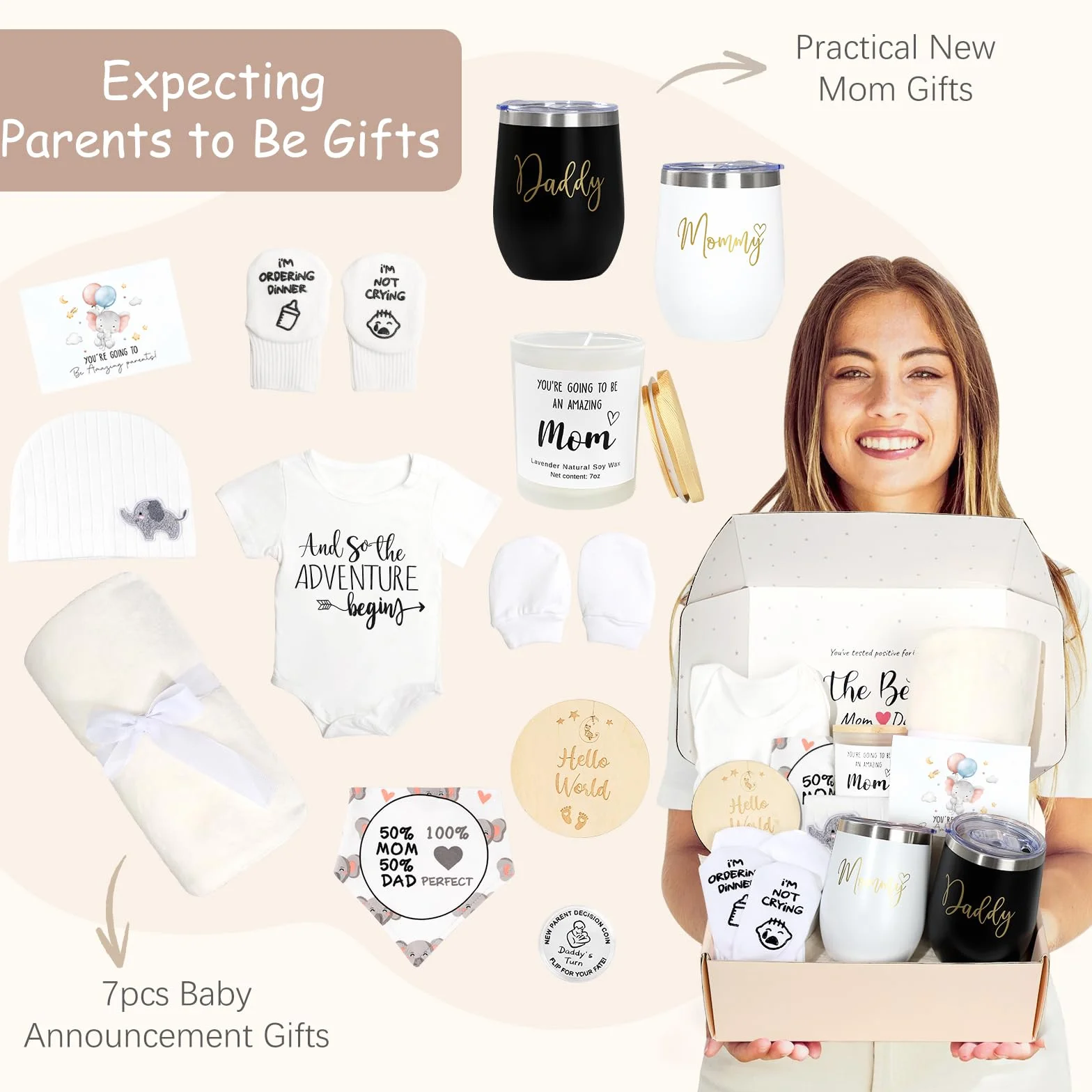 Regalos para nuevas mamás para mujeres, regalo de embarazo de lujo para nuevos padres, regalos de revelación de género, juegos de bebé de elefante con vaso para mamá, papá, artículos esenciales para