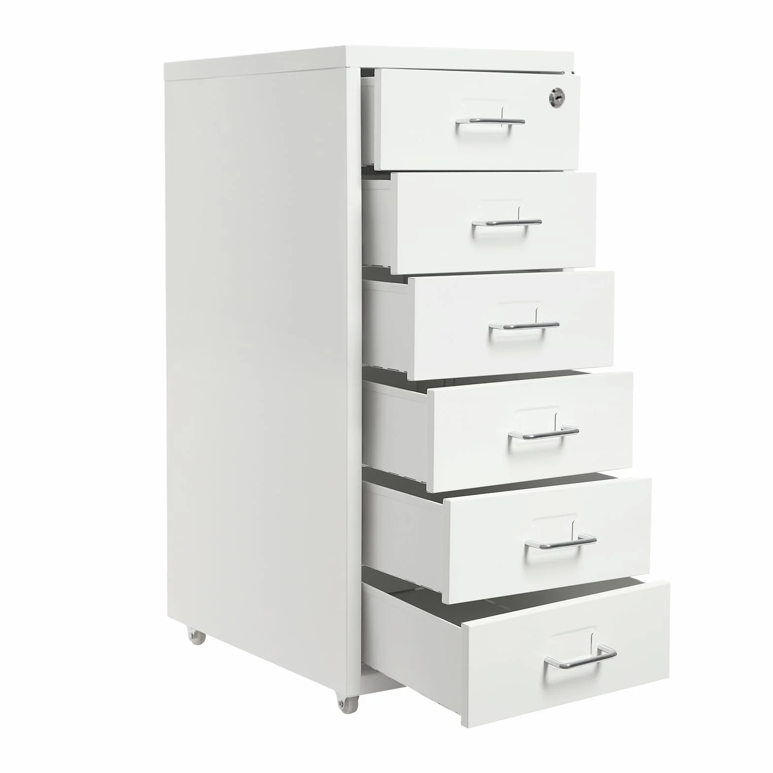 Archivador vertical con 6 cajones, armario con ruedas, armario de metal con diseño anticaídas, fácil de mover para la oficina en casa, almacenamiento organizado, ahorra espacio