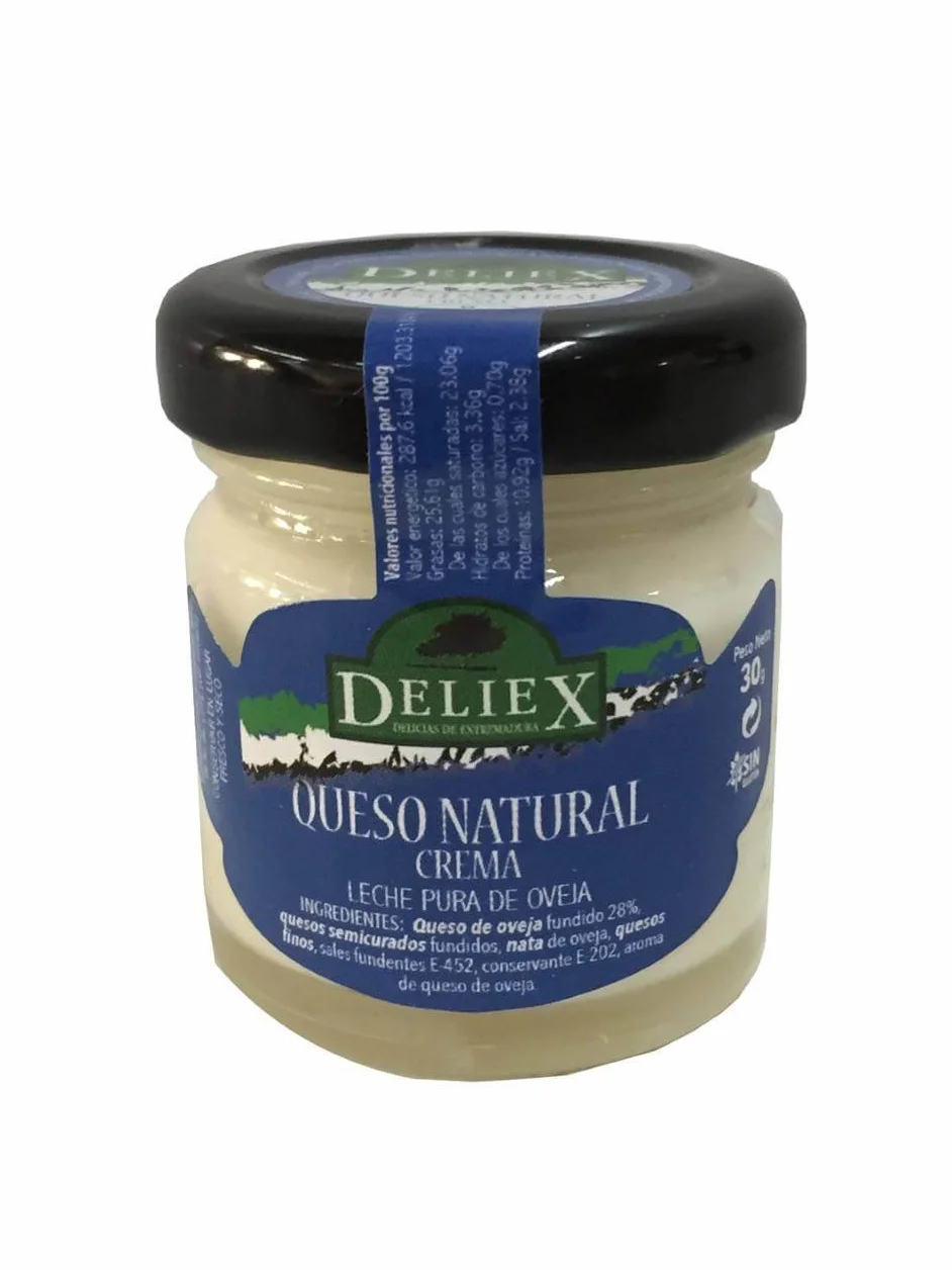 Regalo innovador compuesto por dos tarritos de crema de queso y un tarrito de mermelada de fresa, en bolsa de organza (Pack 24 ud)