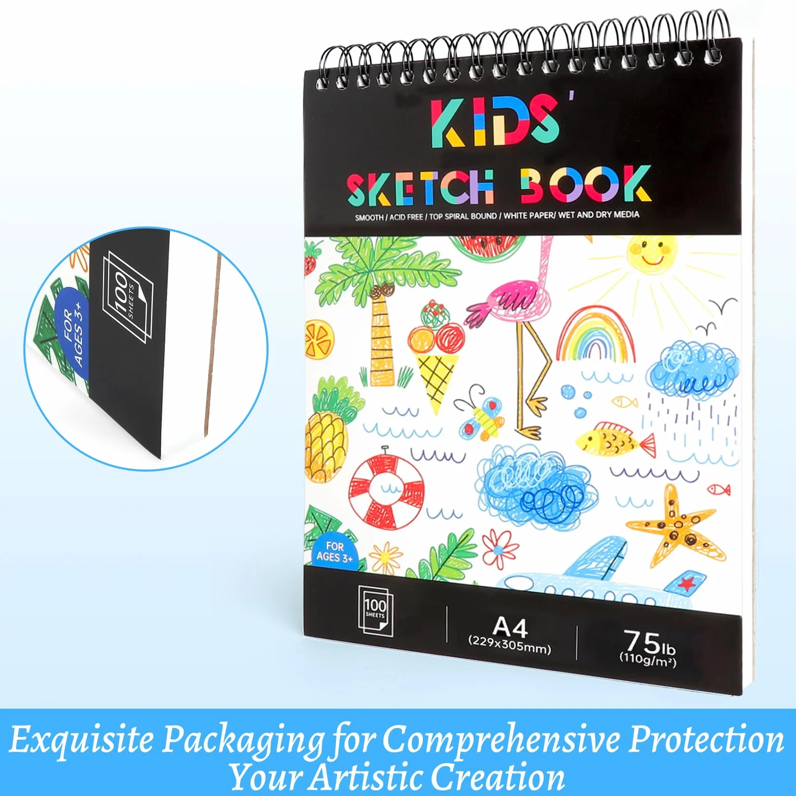 Cuaderno de Dibujo A4 100 Hojas, Bloc de Bocetos Tapa Dura, Papel 110 g/m², 200 Páginas, Sketchbook para Artistas