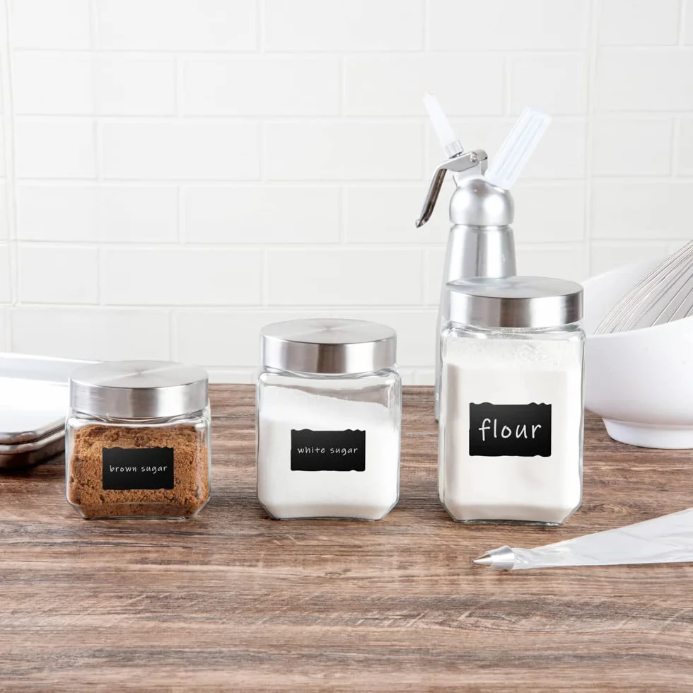 Restaurantware Vetri - Juego de 3 tarros de cristal con tapa, etiqueta de pizarra, 1 caja
