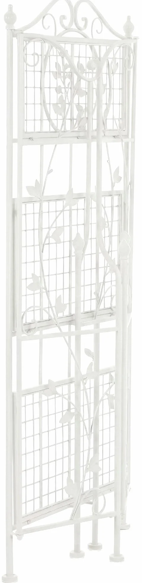 CLP Estanteria de pie Plegable Reus, Estante Escalonado Estilo Rustico, estanteria para Plantas de Metal, compacta para Interior y Exterior, Color:Blanco Envejecido