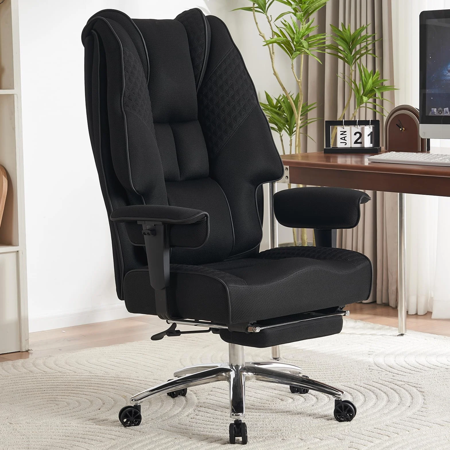 EXCEBET Silla de Oficina Ejecutiva de Malla 180kg - Silla de Escritorio Ergonómica para Personas Grandes con Asiento de 14 cm de Muelles Ensacados, Silla Gamer Transpirable (Malla Negra)