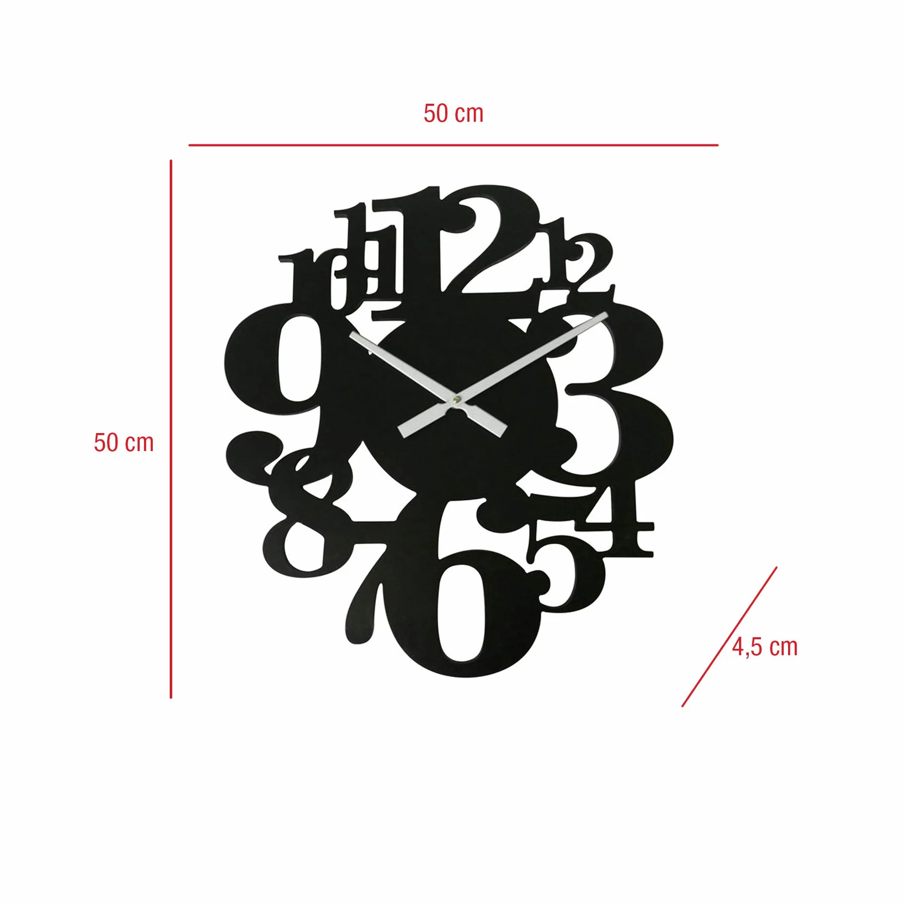 Rebecca Mobili Reloj De Pared, Relojes Decorativos, Negro, Madera MDF, Estilo Contemporáneo, Analógico, Salón - Medidas: 55 x 50 x 4,5 cm (A x AN x FON) - Art. RE6571