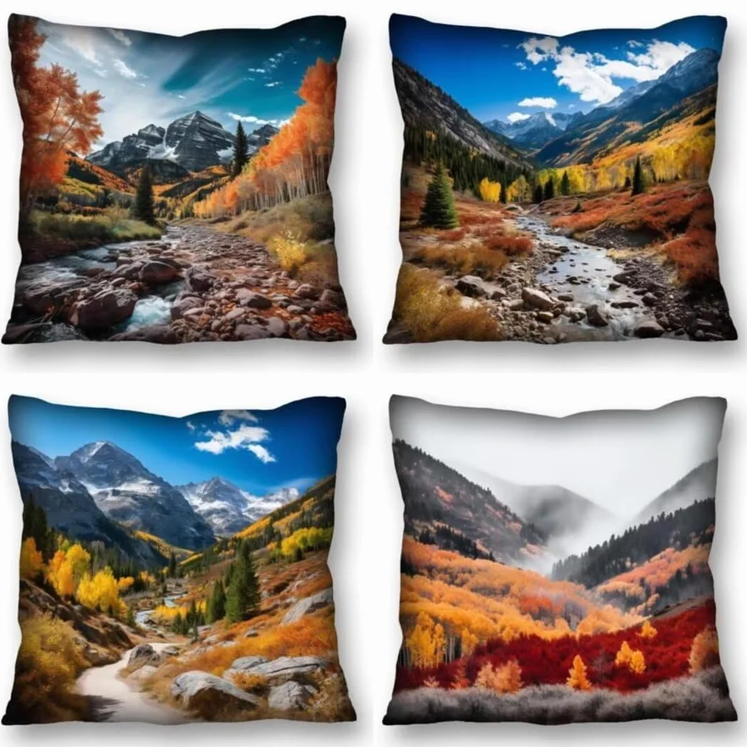 Juego de 4 Fundas de Cojines 70x70 cm Cojines otoño valle Funda Cojin Cuadrados de Lino Fundas Cojines Sofá Cojines Decorativos para Salón Sofá Dormitorio Coche Jardín Silla Decoración del Hogar